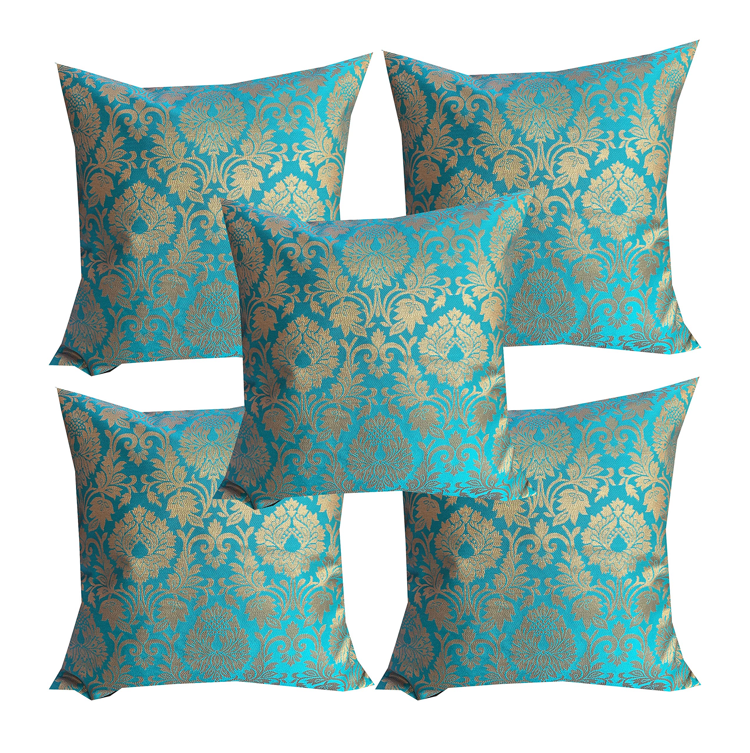 Pinkparrot Dopian Silk Designer Decorative Throw Pillow Covers/Cushion Covers (16X16 Inches)  Set Of 5 Code 006