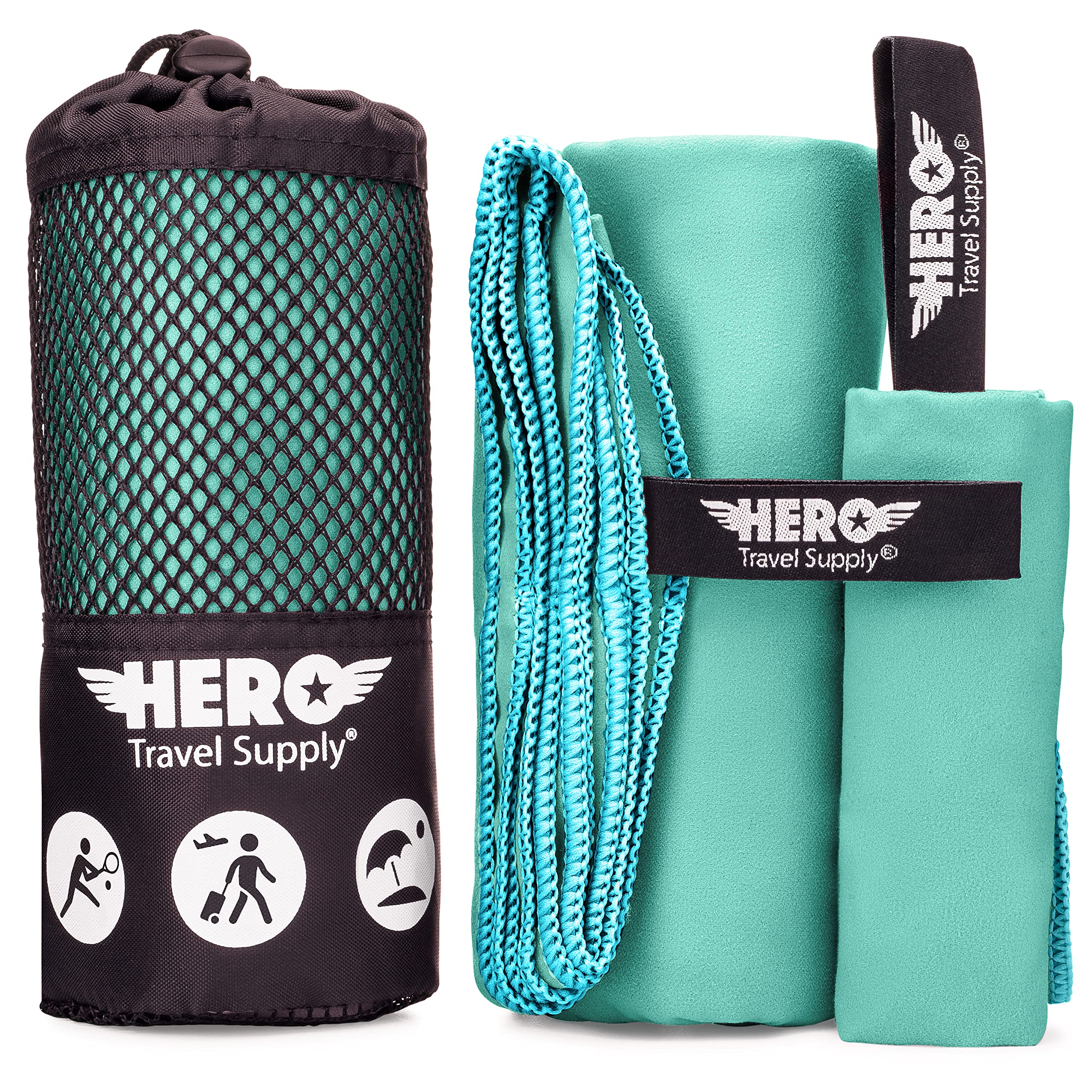 Hero Microfiber Towel for Travel, Camping, Backpacking, Beach, Gym - 24       x 48       (Includes Bonus Washcloth)