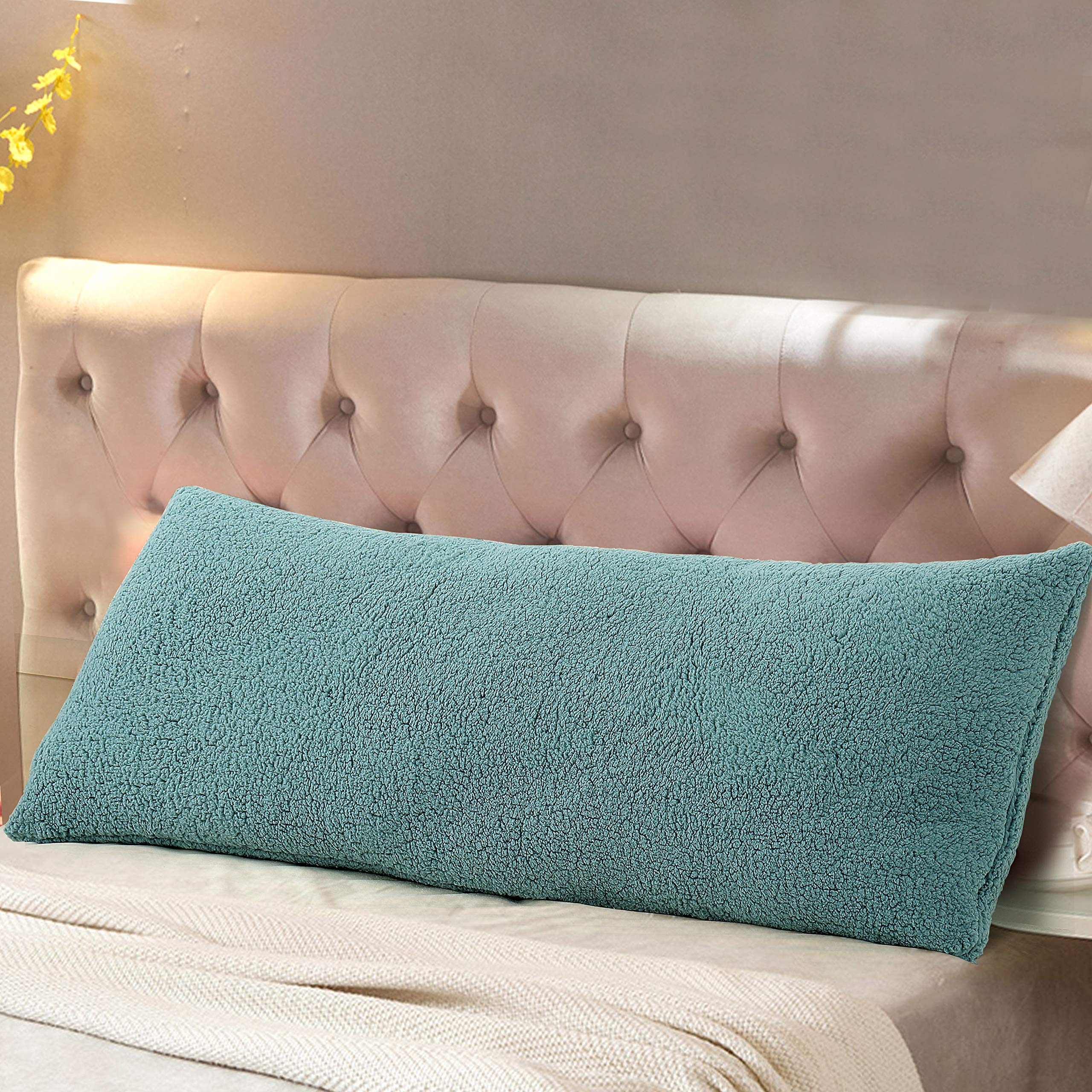 Reafort Ultra Soft Sherpa Body Pillow Cover/Case with Zipper Closure 21''x54'' (21''x54'' Body Pillow Cover, Blue)