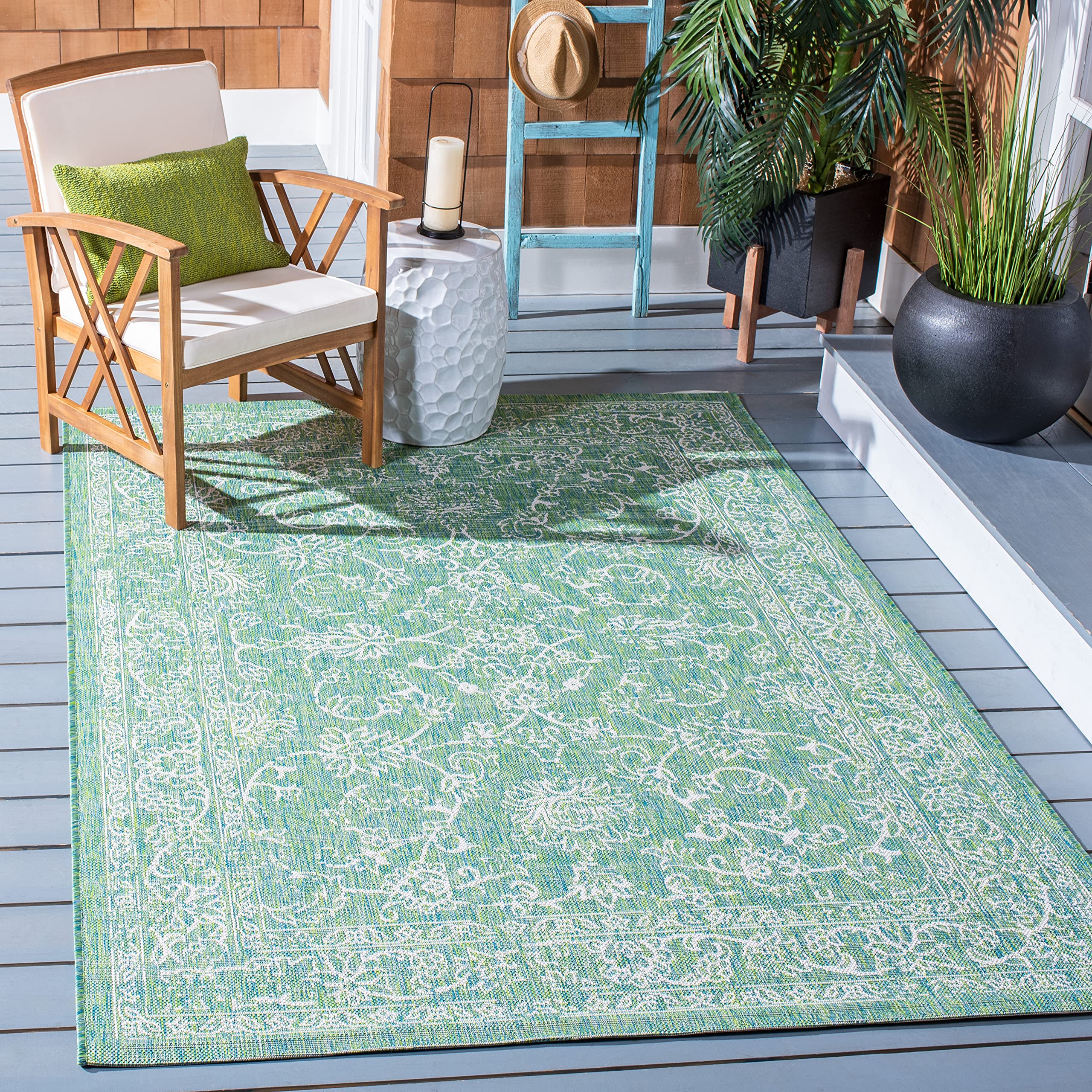 Safavieh Courtyard Collection 5'3' X 7'7' Green/Ivory Cy8680 Indoor/ Outdoor Patio Backyard Mudroom Area Rug