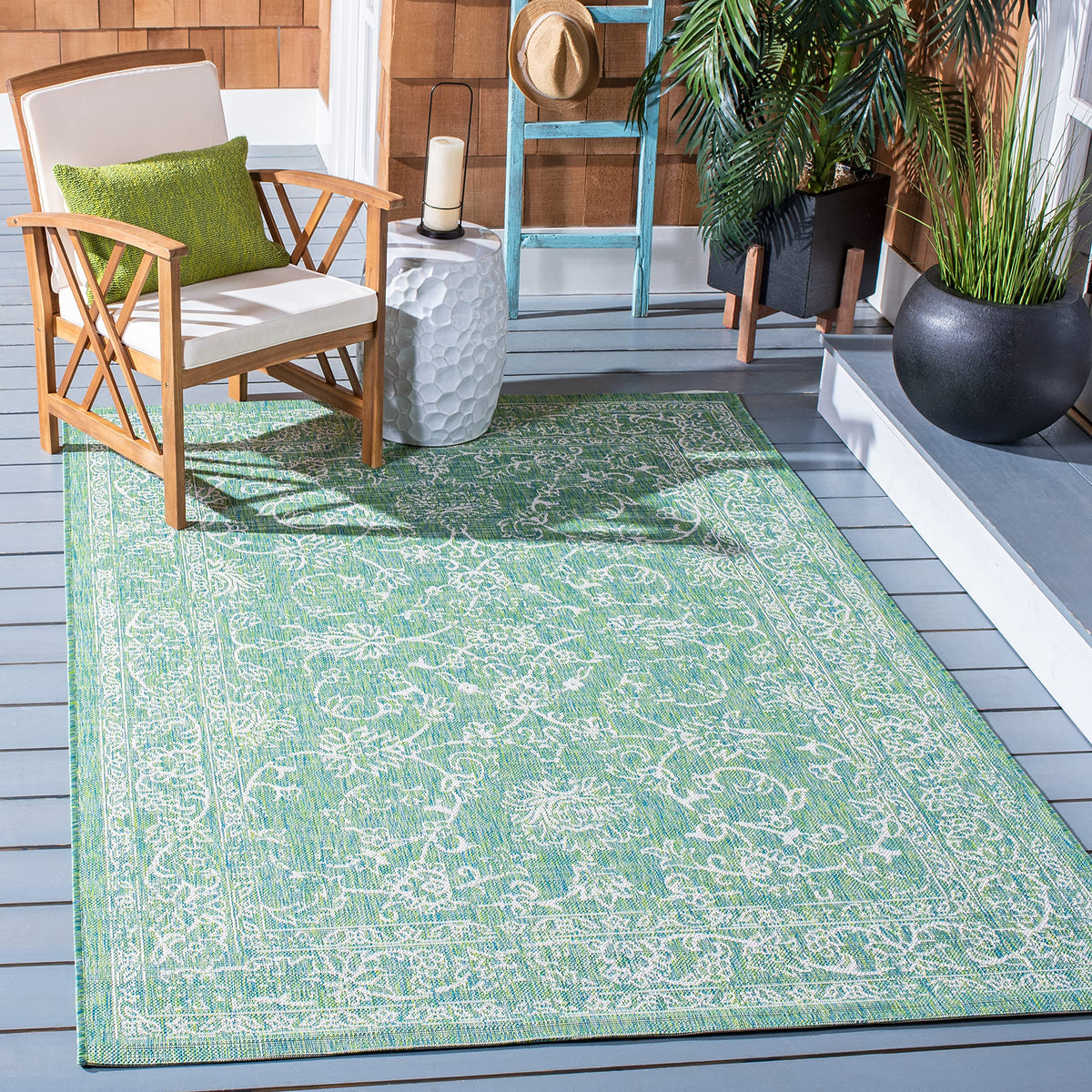 Safavieh Courtyard Collection 4' X 5'7' Green/Ivory Cy8680 Indoor/ Outside Waterproof Easy Cleansingpatio Backyard Mudroom Area