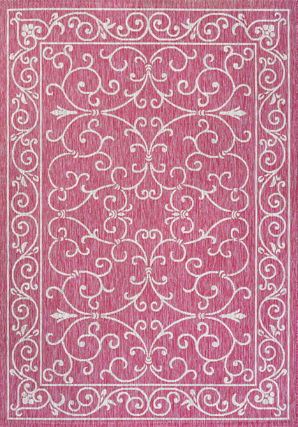 Jonathan Y Smb106J-9 Charleston Vintage Filigree Textured Weave Indoor Outdoor Area-Rug, Classic Traditional Easy-Cleaning,Bedroom,Kitchen,Backyard,Patio,Non Shedding, 9 X 12, Fuchsia/Light Gray