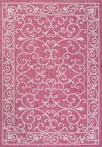 Jonathan Y Smb106J-9 Charleston Vintage Filigree Textured Weave Indoor Outdoor Area-Rug, Classic Traditional Easy-Cleaning,Bedroom,Kitchen,Backyard,Patio,Non Shedding, 9 X 12, Fuchsia/Light Gray
