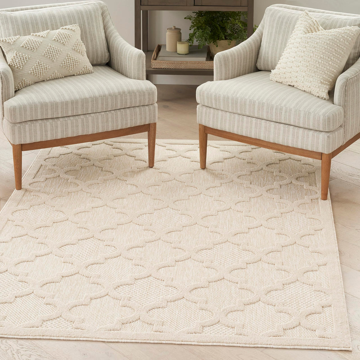 Nourison Easy Care Indoor/Outdoor Cream 5' X 7' Area Rug, Easy Cleaning, Non Shedding, Bed Room, Living Room, Dining Room, Backyard, Deck, Patio (5X7)