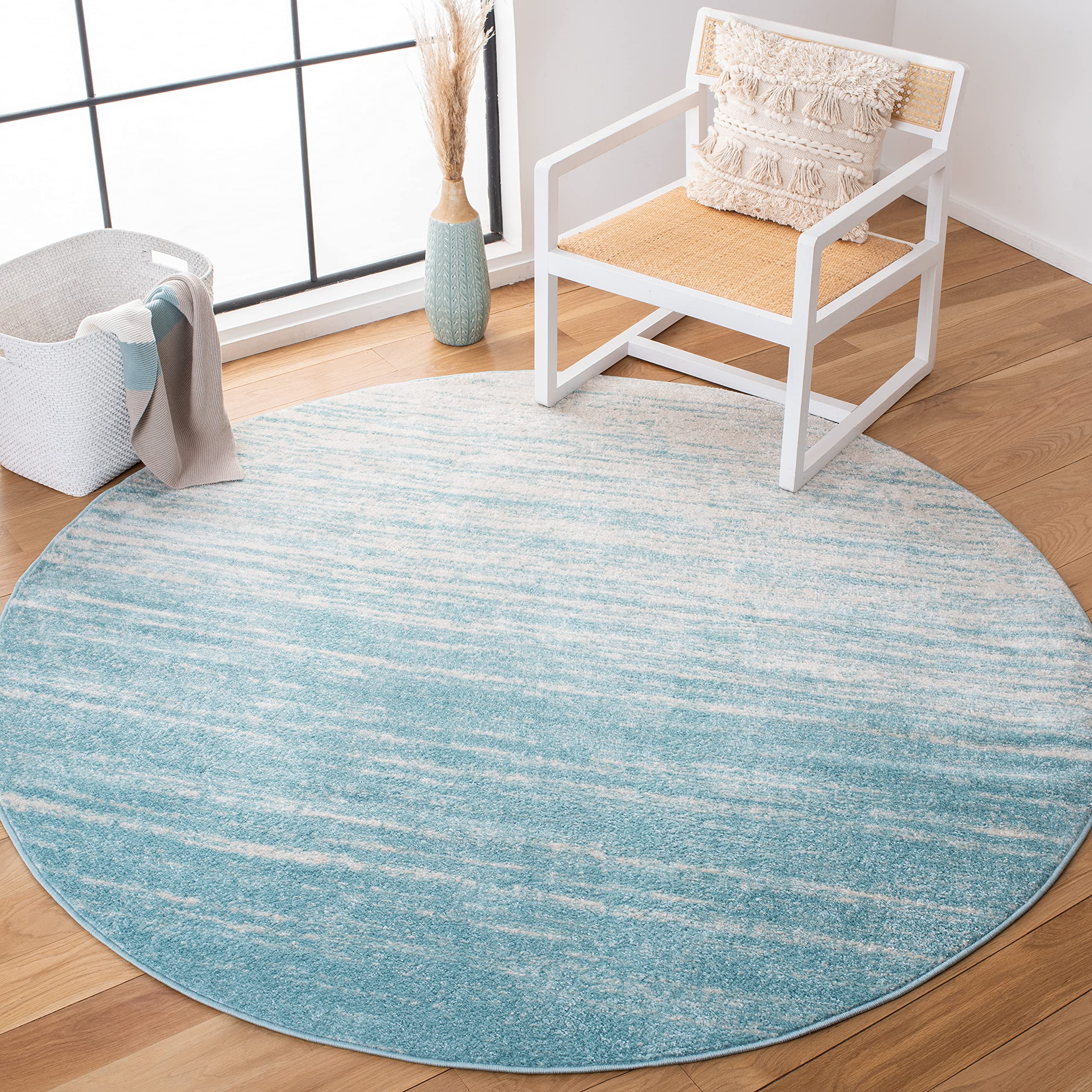 Safavieh Adirondack Collection Area Rug - 10 Round, Aqua/Ivory, Geometric Design, Ideal for High Traffic Areas in Living Room, 