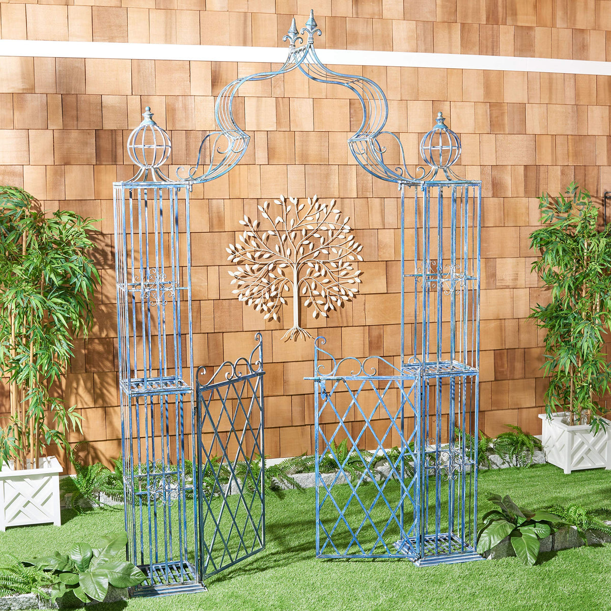 Safavieh Pat5012C Outdoor Collection Beatrix Victorian Antique Arbor, Mossy Blue