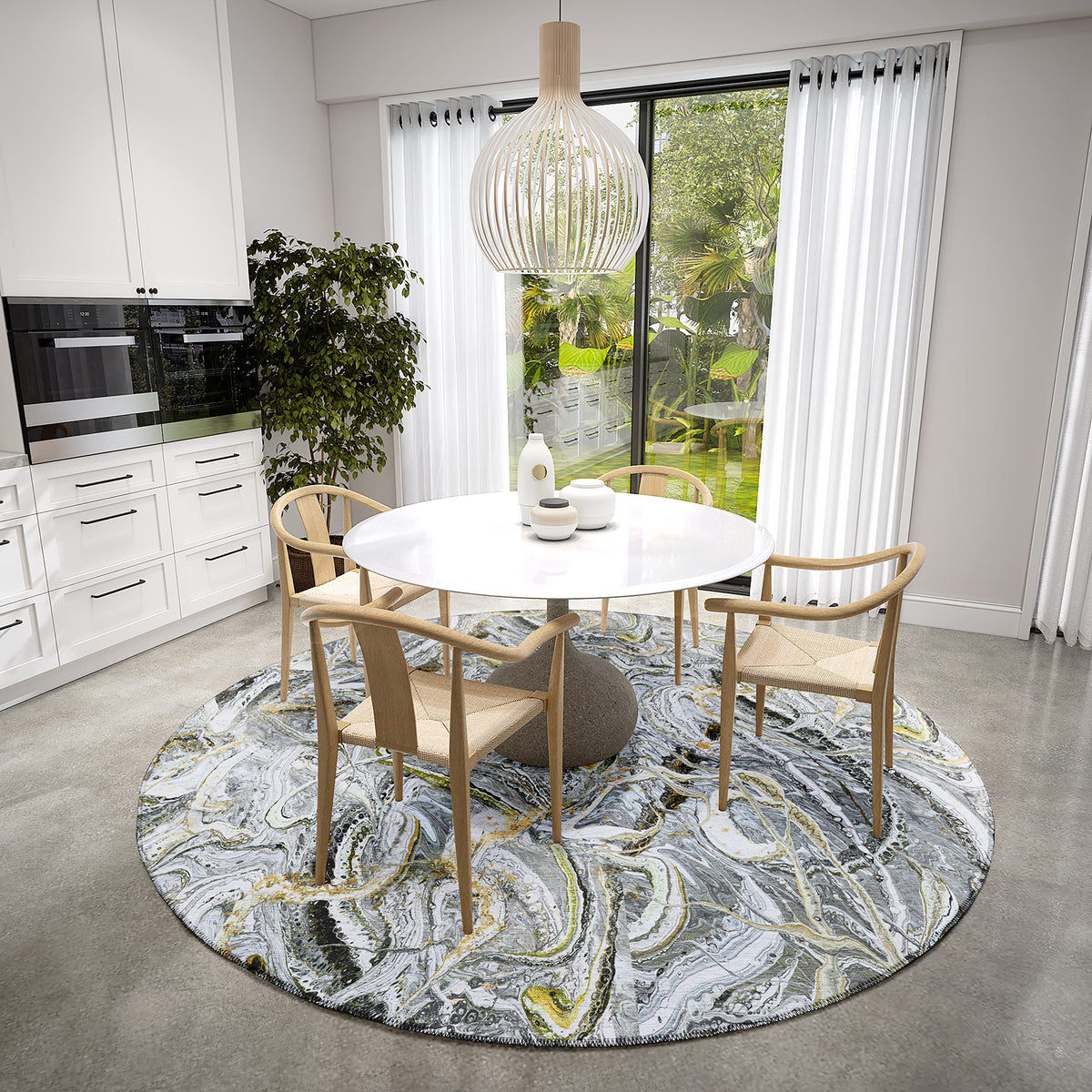 Addison Rugs Karina Akc42 Cyclone 8' X 8' Indoor Outdoor Round Rug, Easy Clean, Machine Washable, Non Shedding, Bedroom, Entry, Living Room, Dining Room, Kitchen, Patio Rug