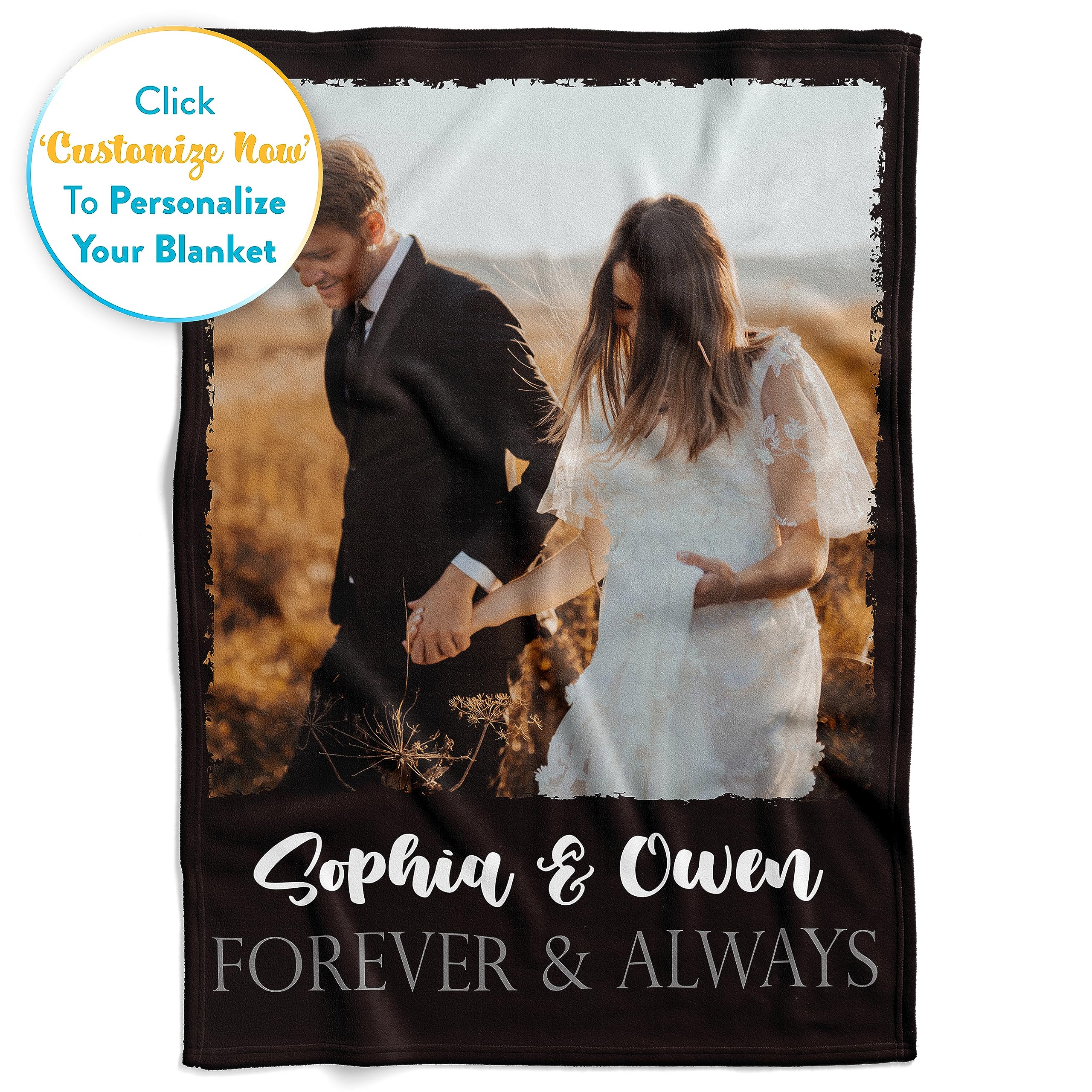 Ships Next Day, Custom Blanket With Picture And Text - Printed In Usa, Personalized Photo Blanket With Text (Fleece 50X60)