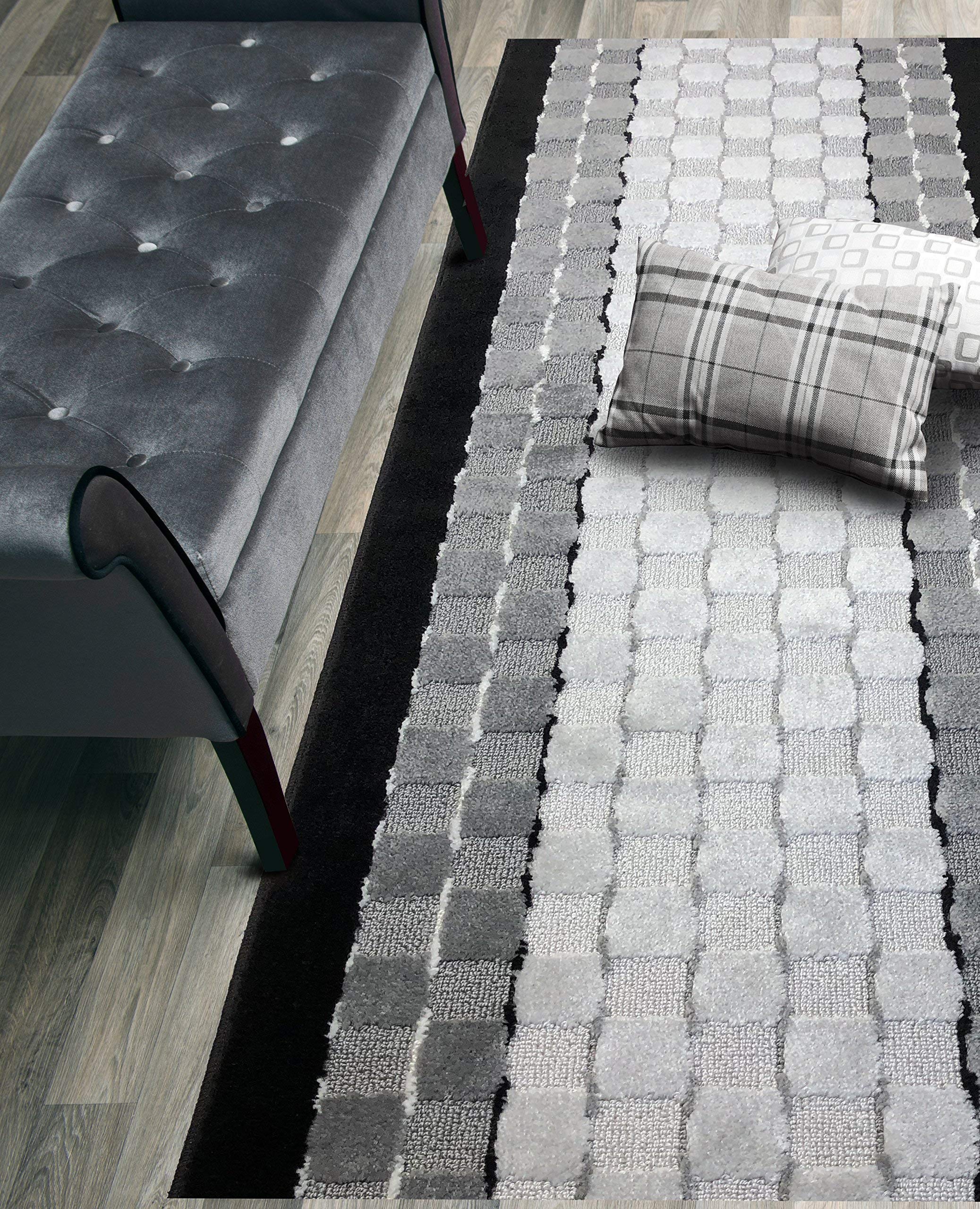 ORFA HOME Custom Size Hallway Runner Rug, Slip Resistant, 26 Inch Wide x Your Choice of Length Size, Checkered Black, 26 Inch X 