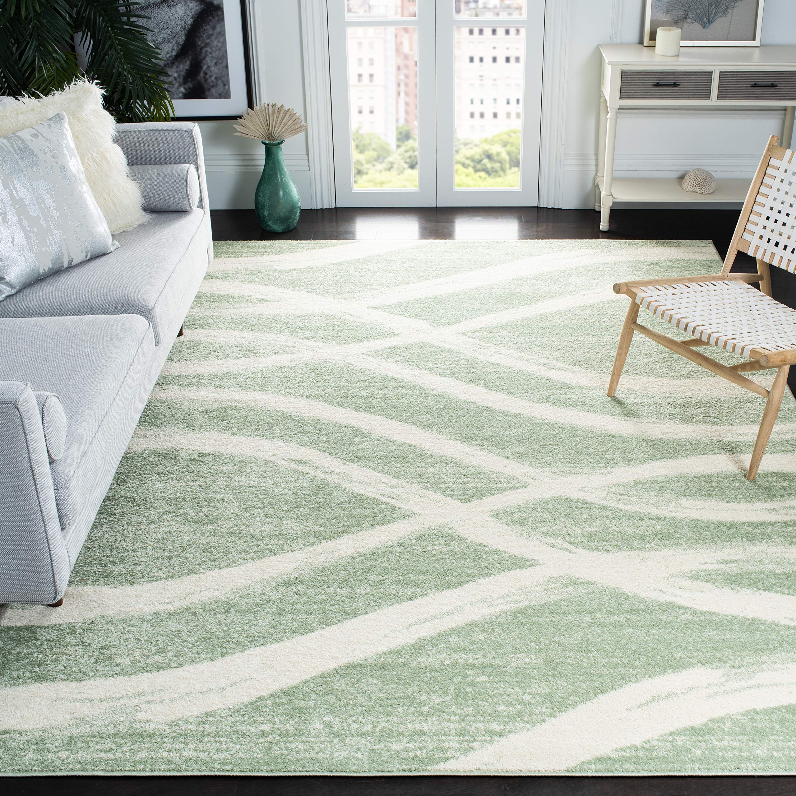 SAFAVIEH Adirondack Collection Area Rug - 10 x 14, Sage & Cream, Modern Wave Distressed Design, Non-Shedding & Easy Care, Idea