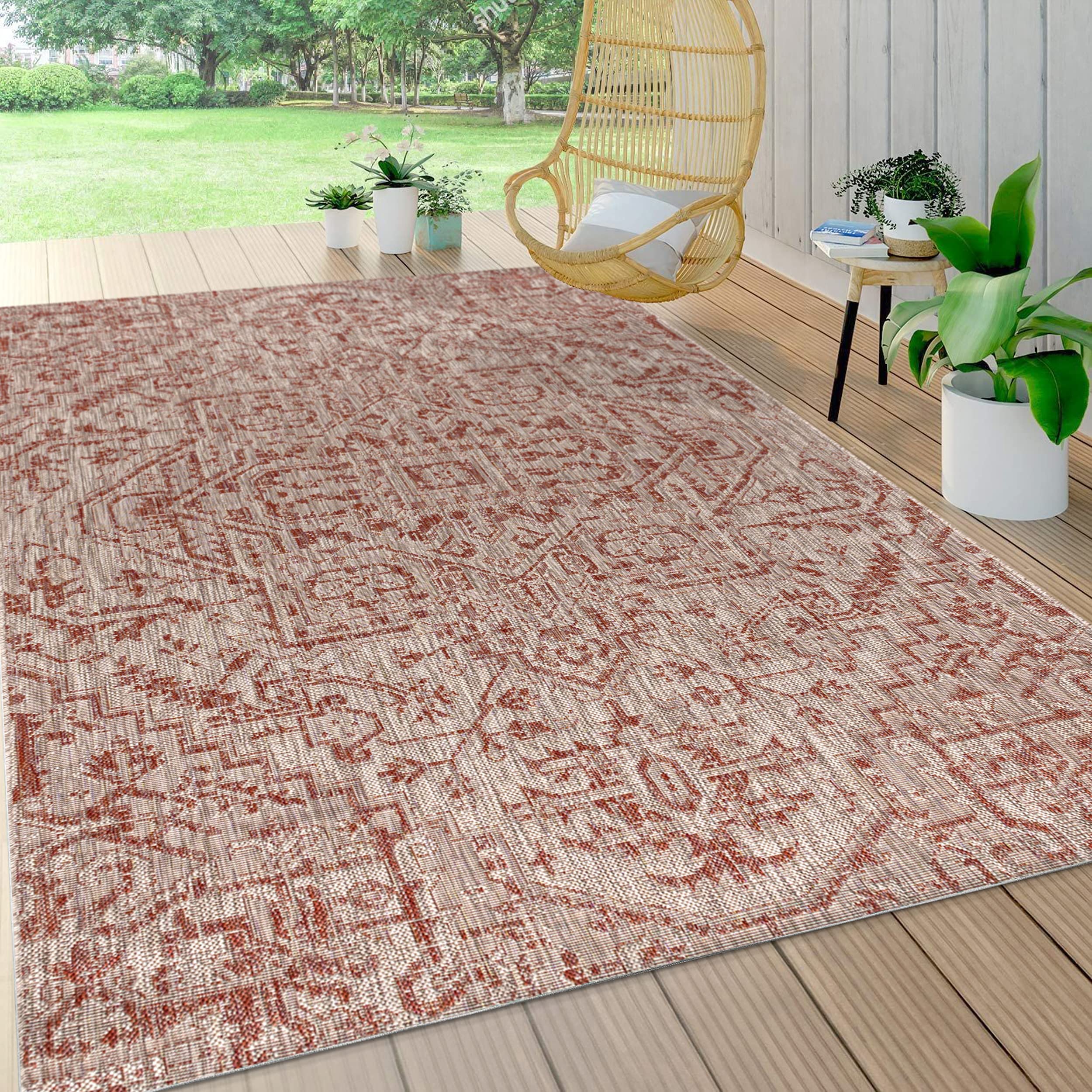 Jonathan Y Smb105A-5 Estrella Bohemian Medallion Textured Weave Indoor/Outdoor Red/Taupe 5 Ft. X 8 Ft. Area Rug, Coastal,Easycle