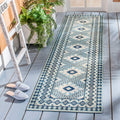 Safavieh Veranda Collection 2'3' X 8' Ivory/Blue Ver099 Boho Indoor/ Outdoor Non-Shedding Easy Scrubbing Patio Backyard Porch De