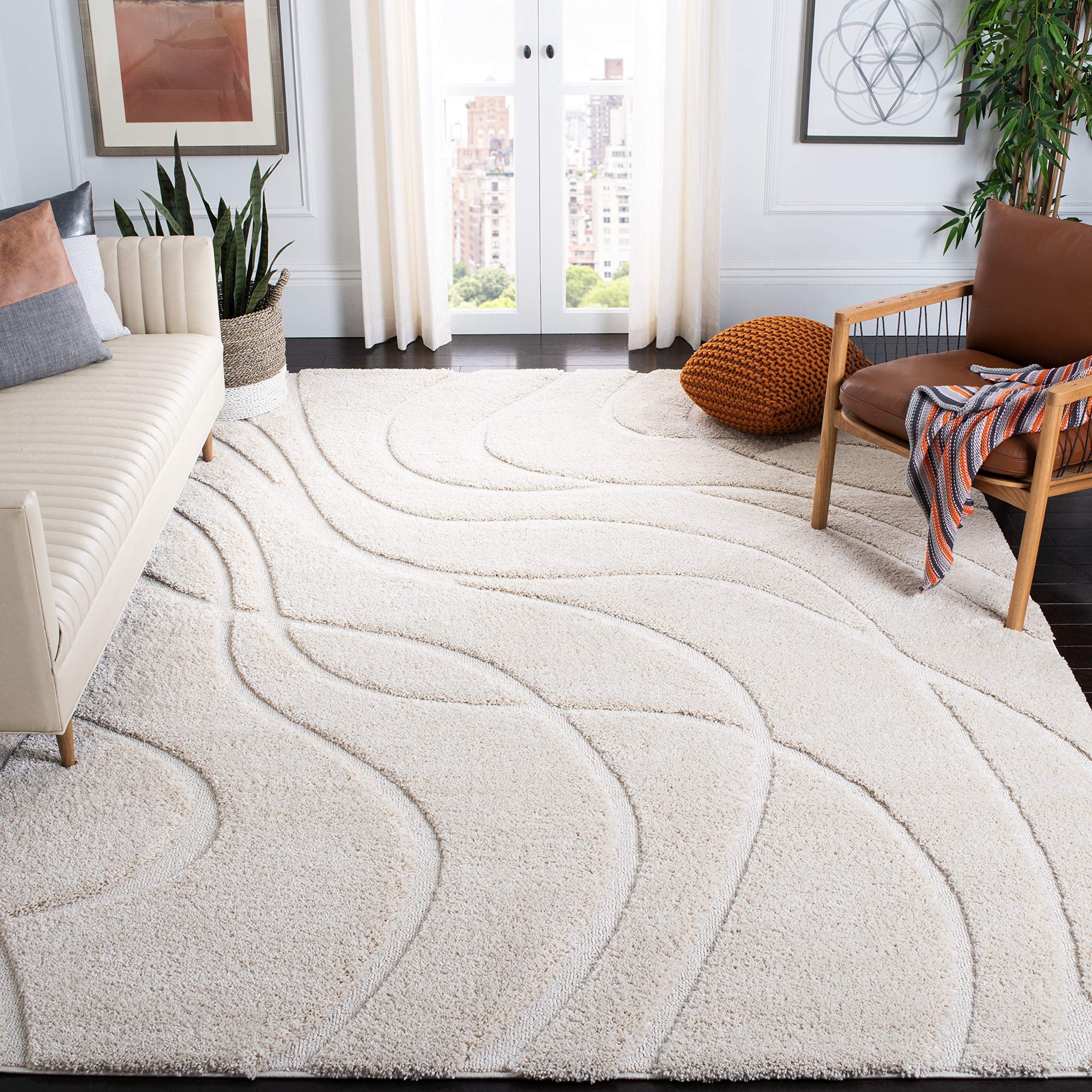 SAFAVIEH Florida Shag Collection Area Rug - 86 x 12, Creme & Creme, Non-Shedding & Easy Care, 1.2-inch Thick Ideal for High Tr