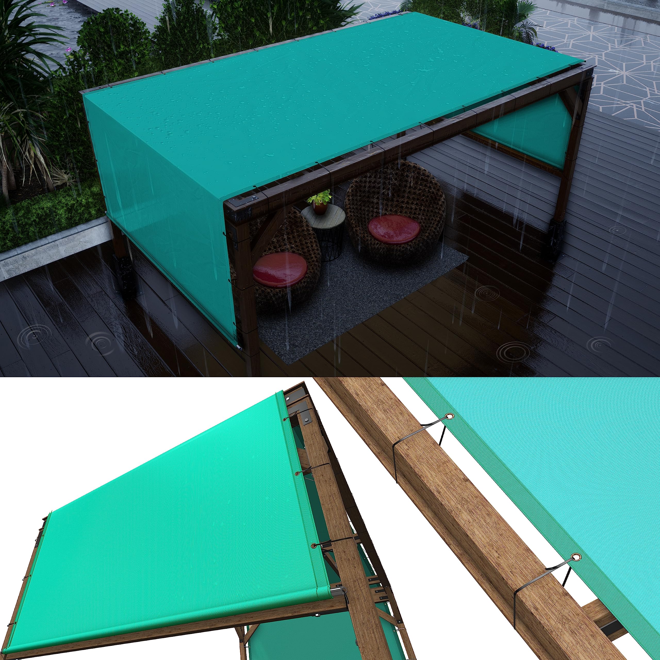 Colourtree 5' W X 6' L Turquoise Waterproof Pergola Sun Shade Canopy Replacement Cover Upf50, Commercial Grade 220 Gsm, Includes