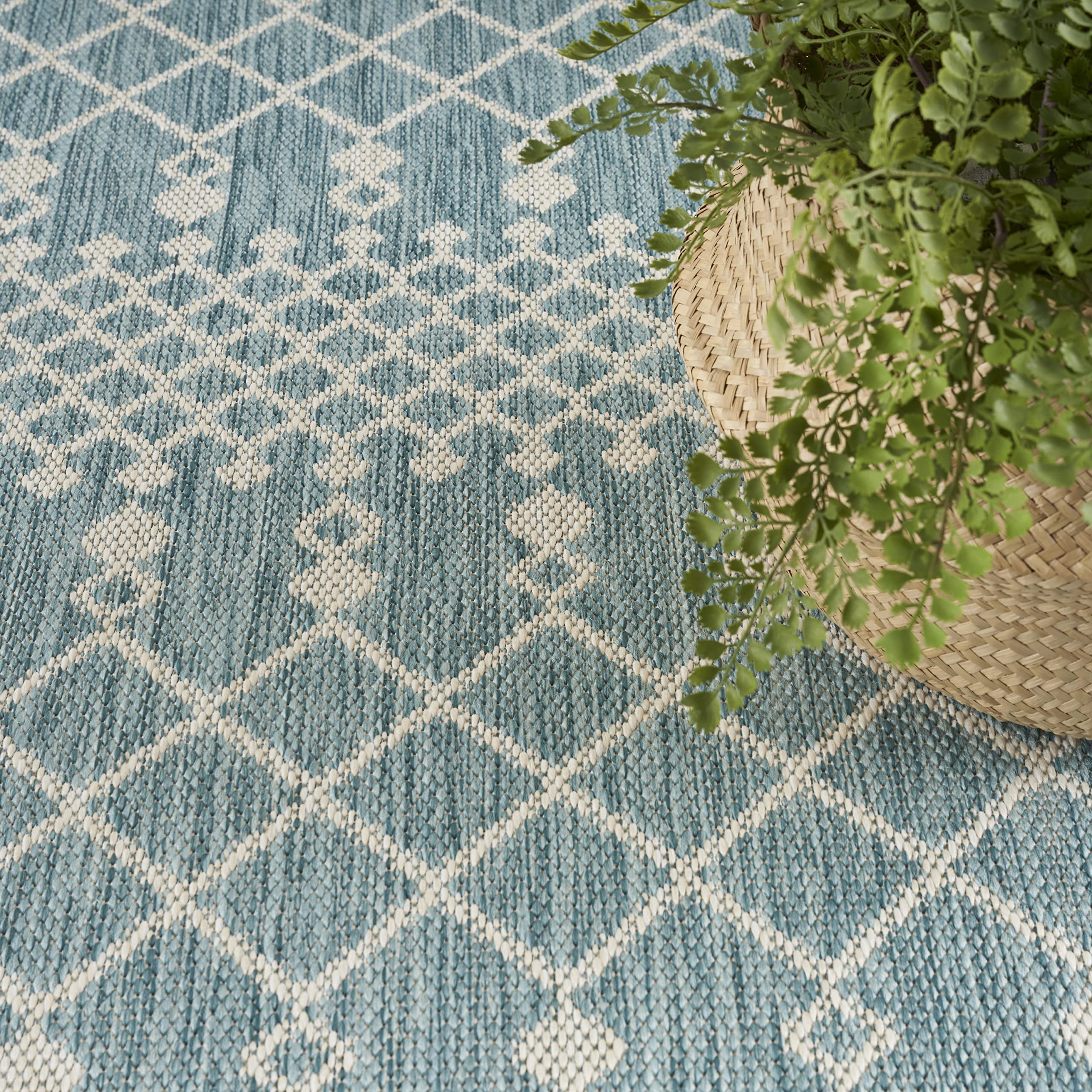 Nourison Positano Indoor/Outdoor Aqua 8' X 10' Area Rug, Easy Cleaning, Non Shedding, Bed Room, Living Room, Dining Room, Backyard, Deck, Patio (8X10)