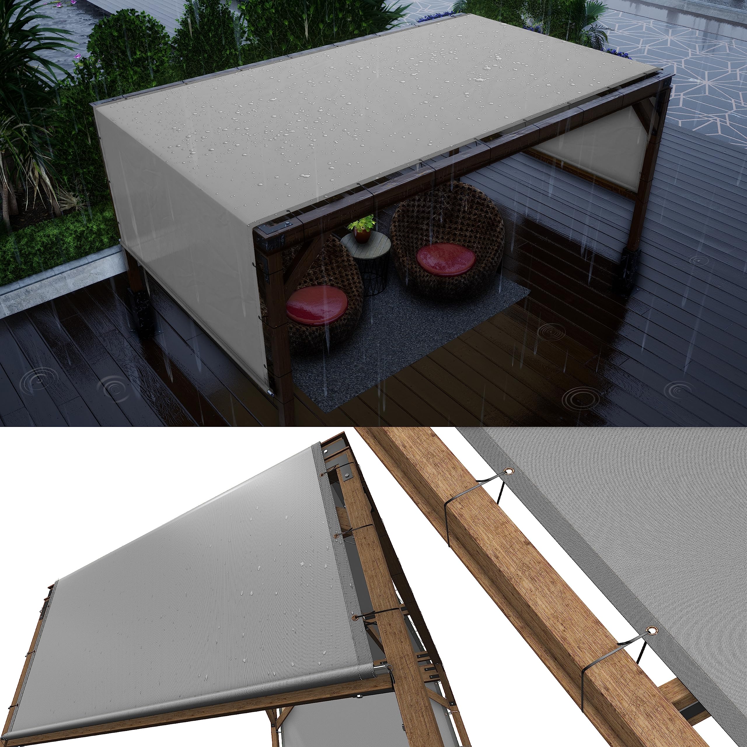 ColourTree 10 x 16 Waterproof Grey Pergola Sun Shade Canopy Replacement Cover UPF50, Commercial Grade 260 GSM Cloth for Outdoo