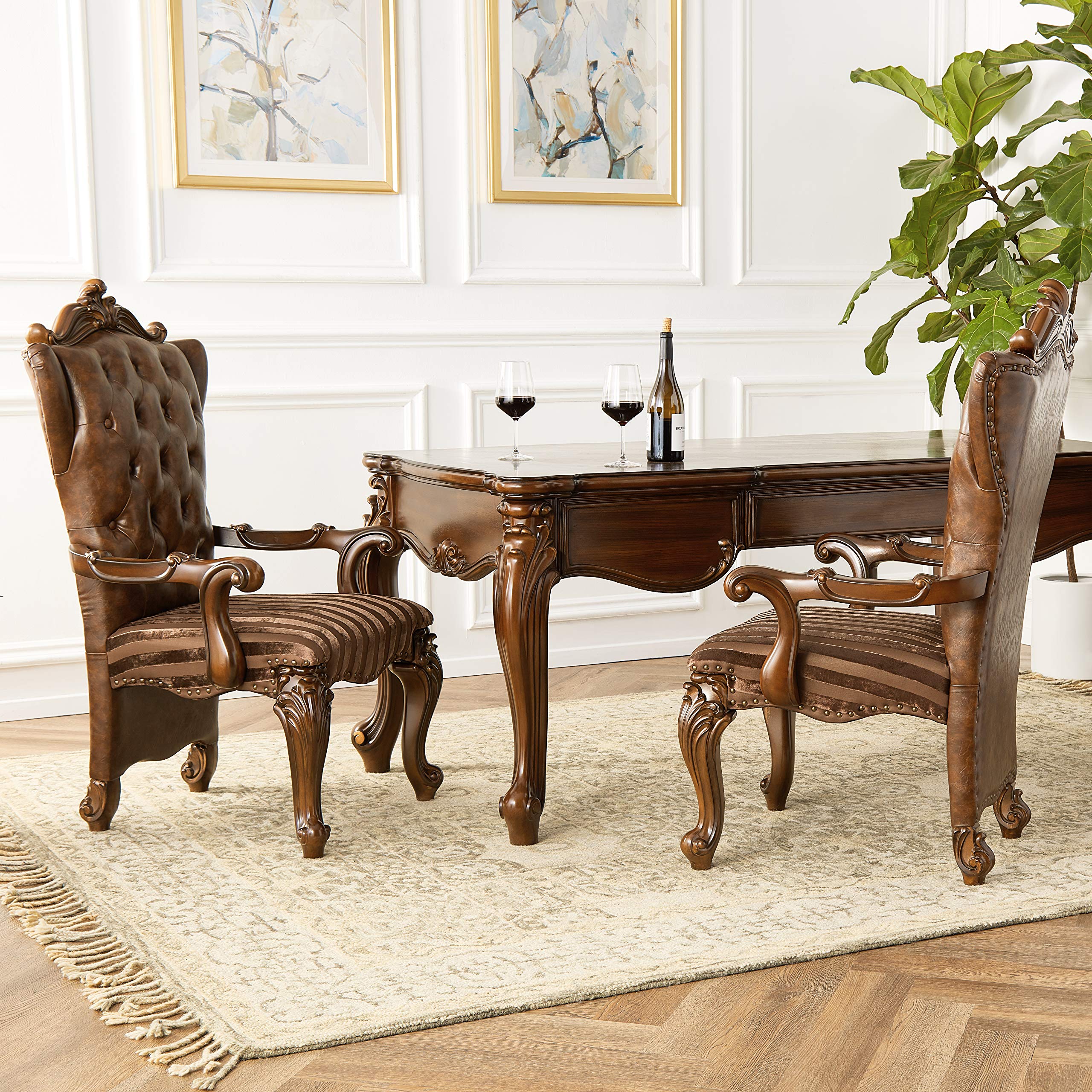 ACME FURNITURE Versailles 2-Tone Light Brown Arm Chair Set of 2