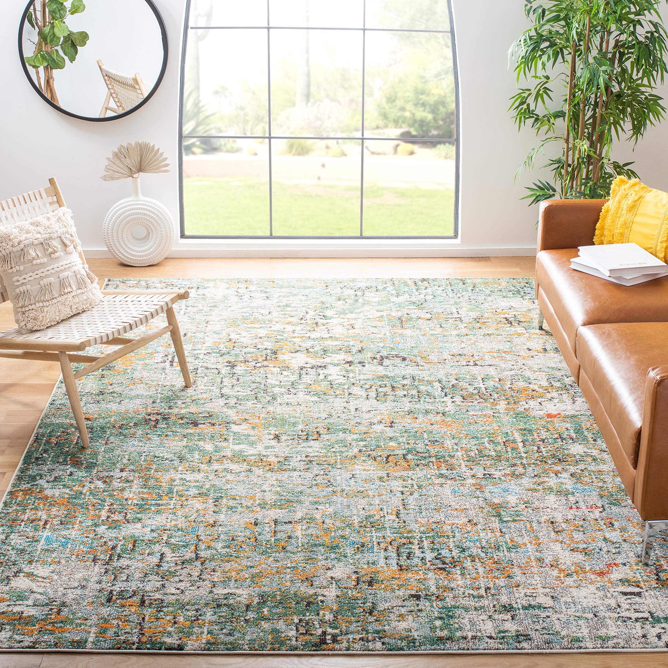SAFAVIEH Madison Collection 11 Square Green/Turquoise MAD460Y Modern Abstract Non-Shedding Living Room Dining Bedroom Area Rug
