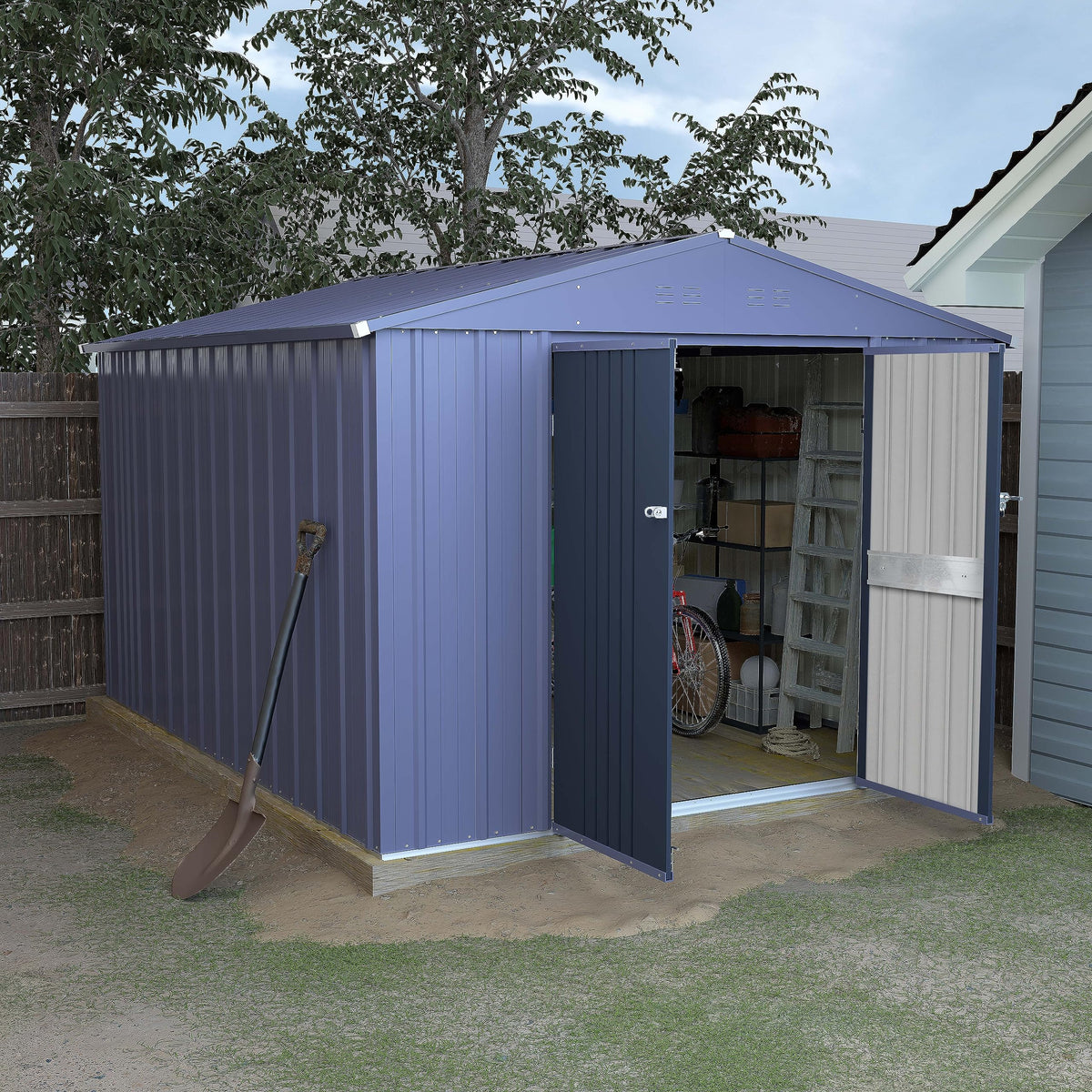 Veikou 8 X 12 Ft Storage Shed, Outdoor Shed With Thickened Galvanized Steel, Lockable Door, Air Vents, Sheds & Outdoor Storage F