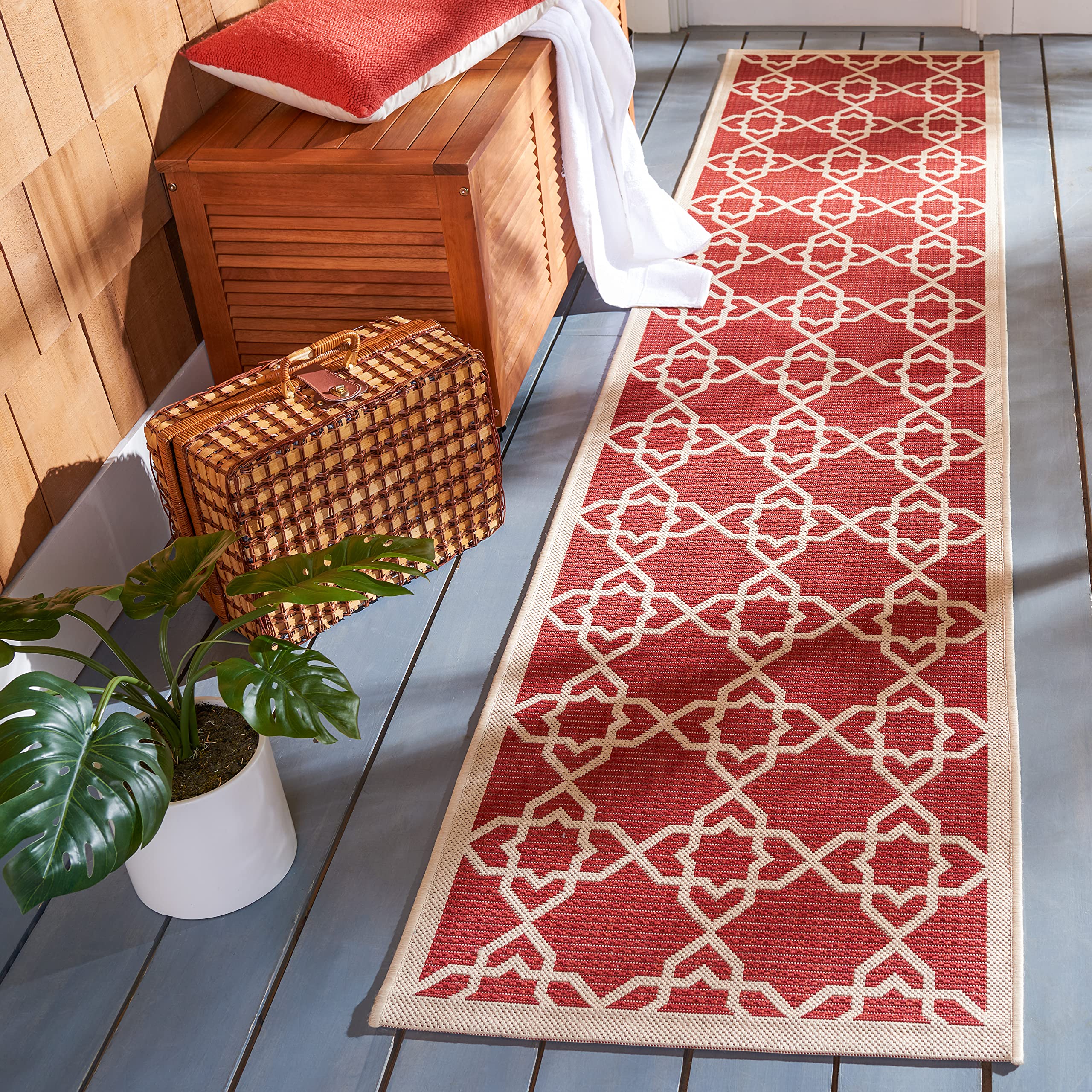 Safavieh Courtyard Collection Runner Rug - 2'3' X 12', Red & Beige, Non-Shedding & Easy Care, Indoor/Outdoor & Washable-Ideal F