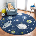 SAFAVIEH Carousel Kids Collection Area Rug - 53 Round, Navy & Ivory, Non-Shedding & Easy Care, Ideal for High Traffic Areas for