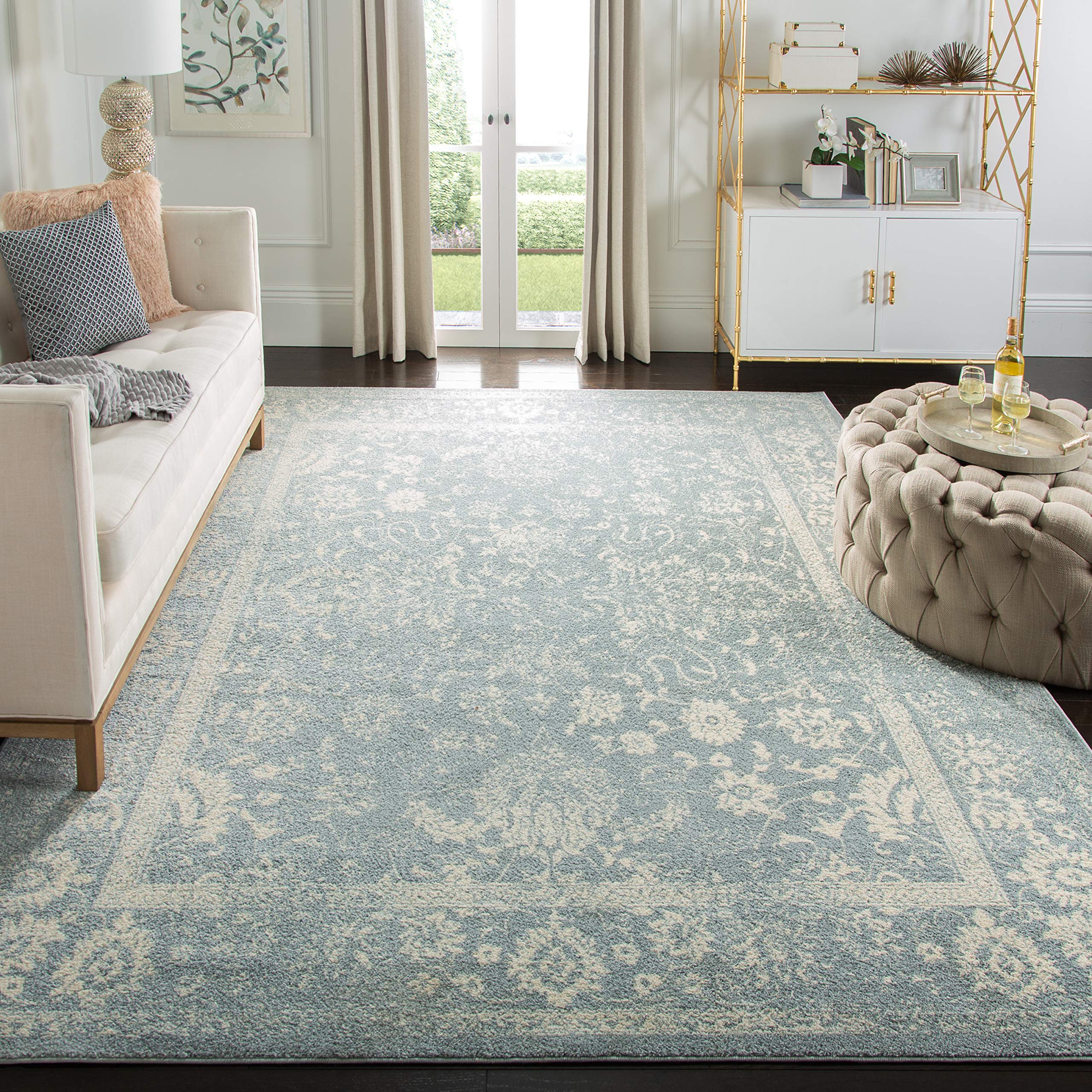 SAFAVIEH Adirondack Collection 4 Square Slate / Ivory ADR109T Oriental Distressed Non-Shedding Living Room Bedroom Accent Rug