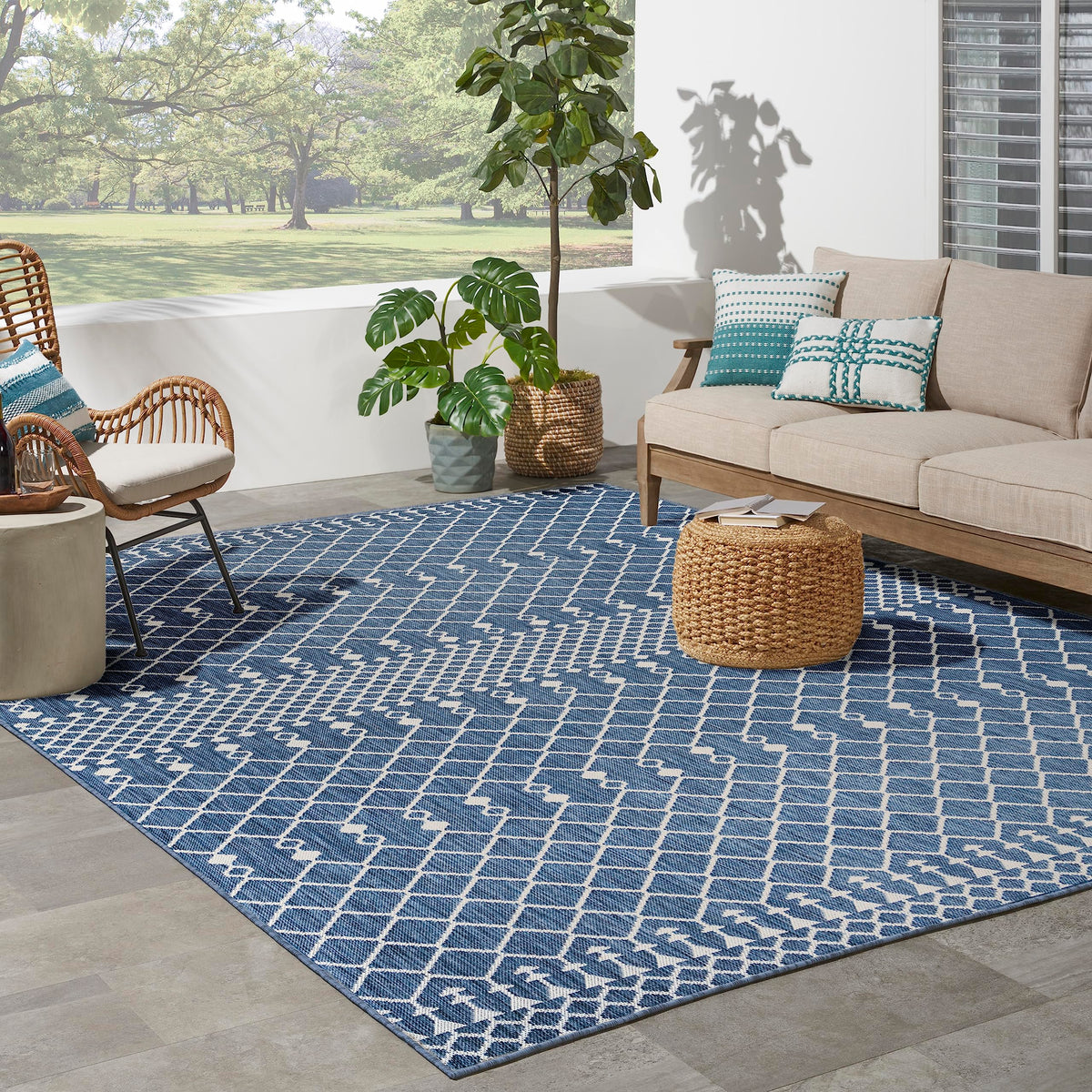 Nourison Positano Indoor/Outdoor Navy Blue 8' X 10' Area Rug, Easy Cleaning, Non Shedding, Bed Room, Living Room, Dining Room, Backyard, Deck, Patio (8X10)