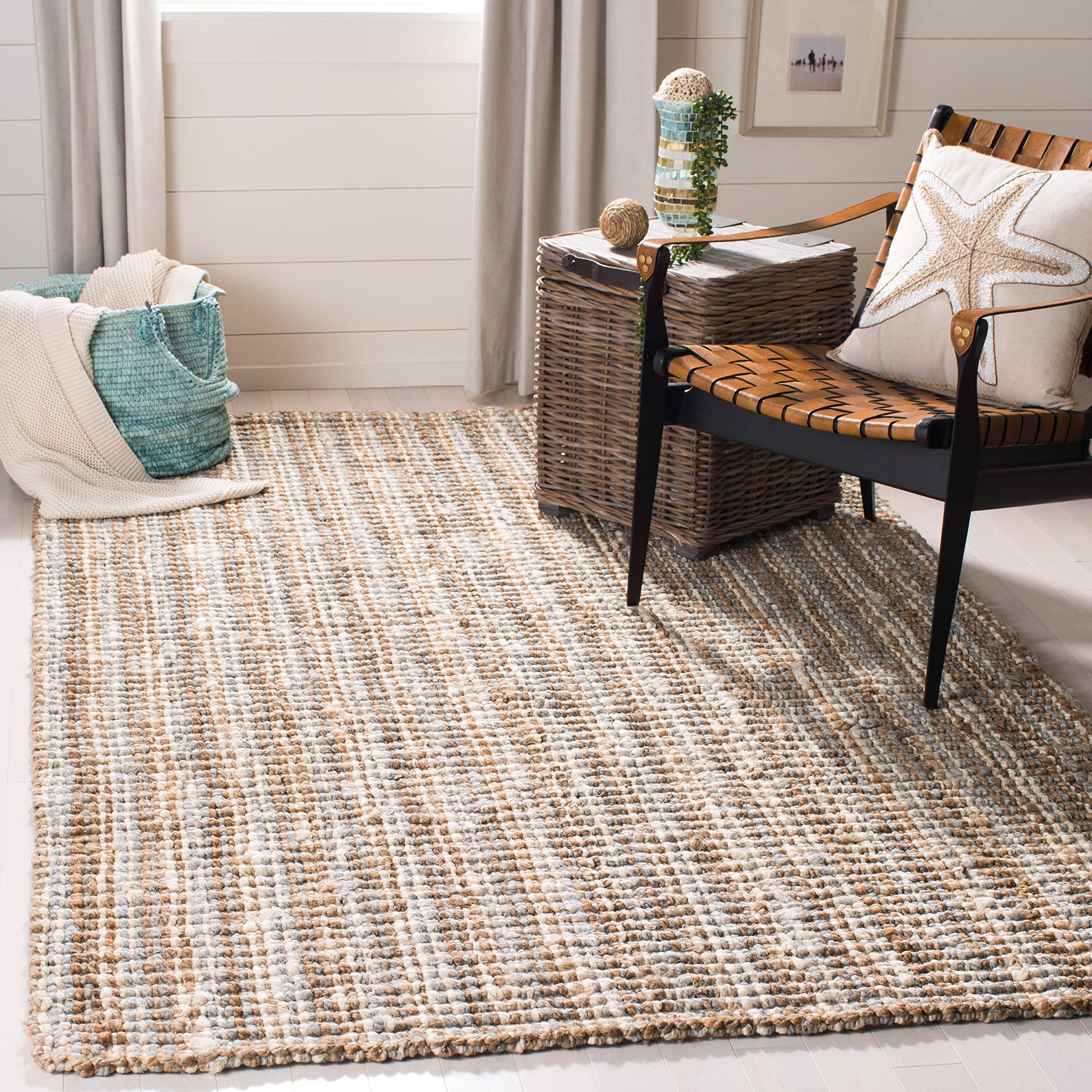 SAFAVIEH Natural Fiber Collection Area Rug - 8 x 10, Grey & Natural, Handmade Chunky Textured Jute 0.75-inch Thick, Ideal for 