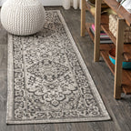 Jonathan Y Smb102D-210 Rozetta Boho Medallion Textured Weave Indoor Outdoor Area Rug Coastal Bohemian Rustic Glam Easy Cleaning Bedroom Kitchen Backyard Patio Non Shedding, 2 X 10, Gray/Black