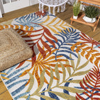 Jonathan Y Amc100B-3 Tropics Palm Leaves Indoor Outdoor Area Rug Bohemian Floral Easy Cleaning High Traffic Bedroom Kitchen Backyard Patio Porch Non Shedding, 3 X 5, Cream/Orange