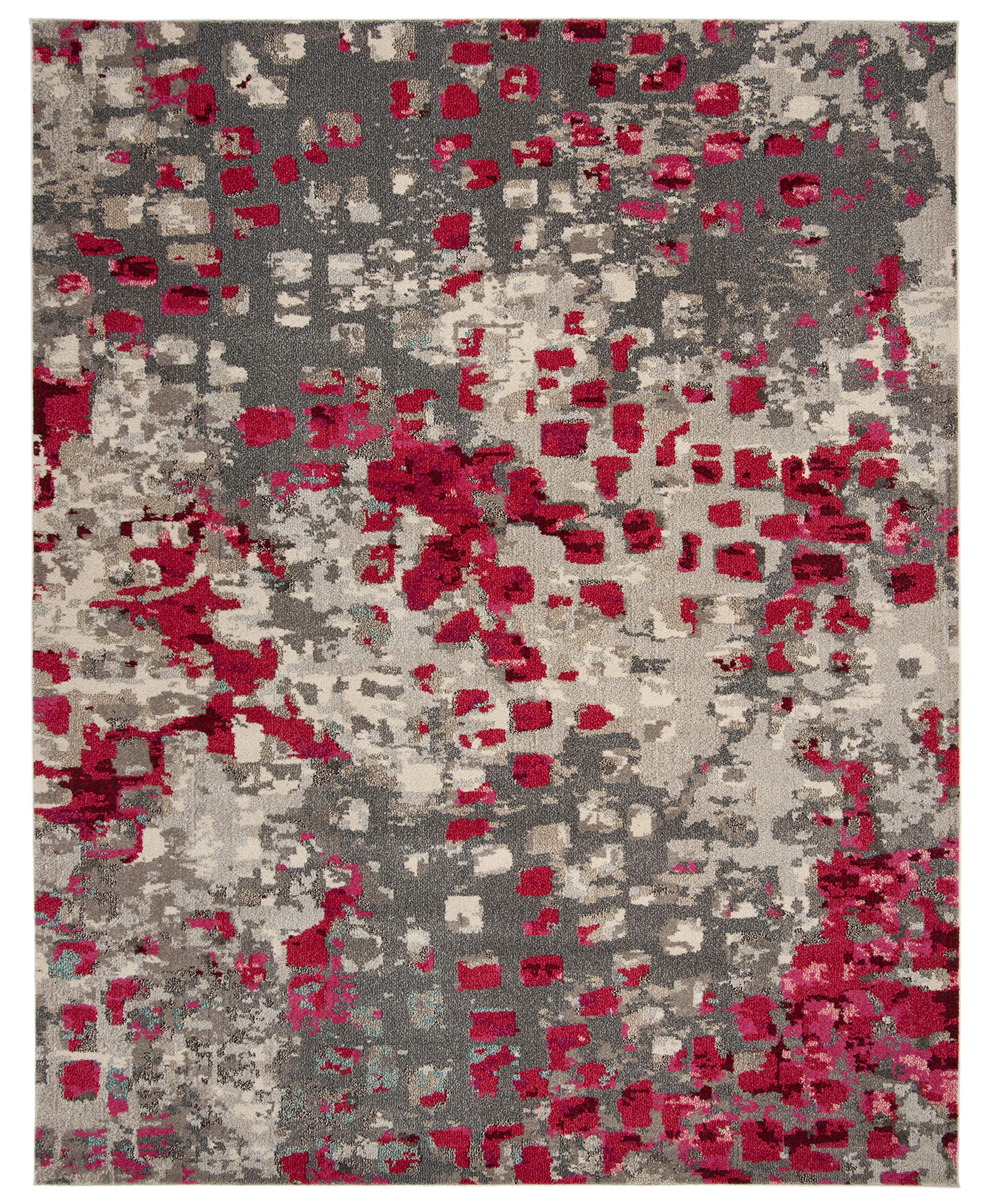 SAFAVIEH Monaco Collection Area Rug - 8 x 10, Grey & Fuchsia, Boho Chic Abstract Watercolor Design, Non-Shedding & Easy Care, 