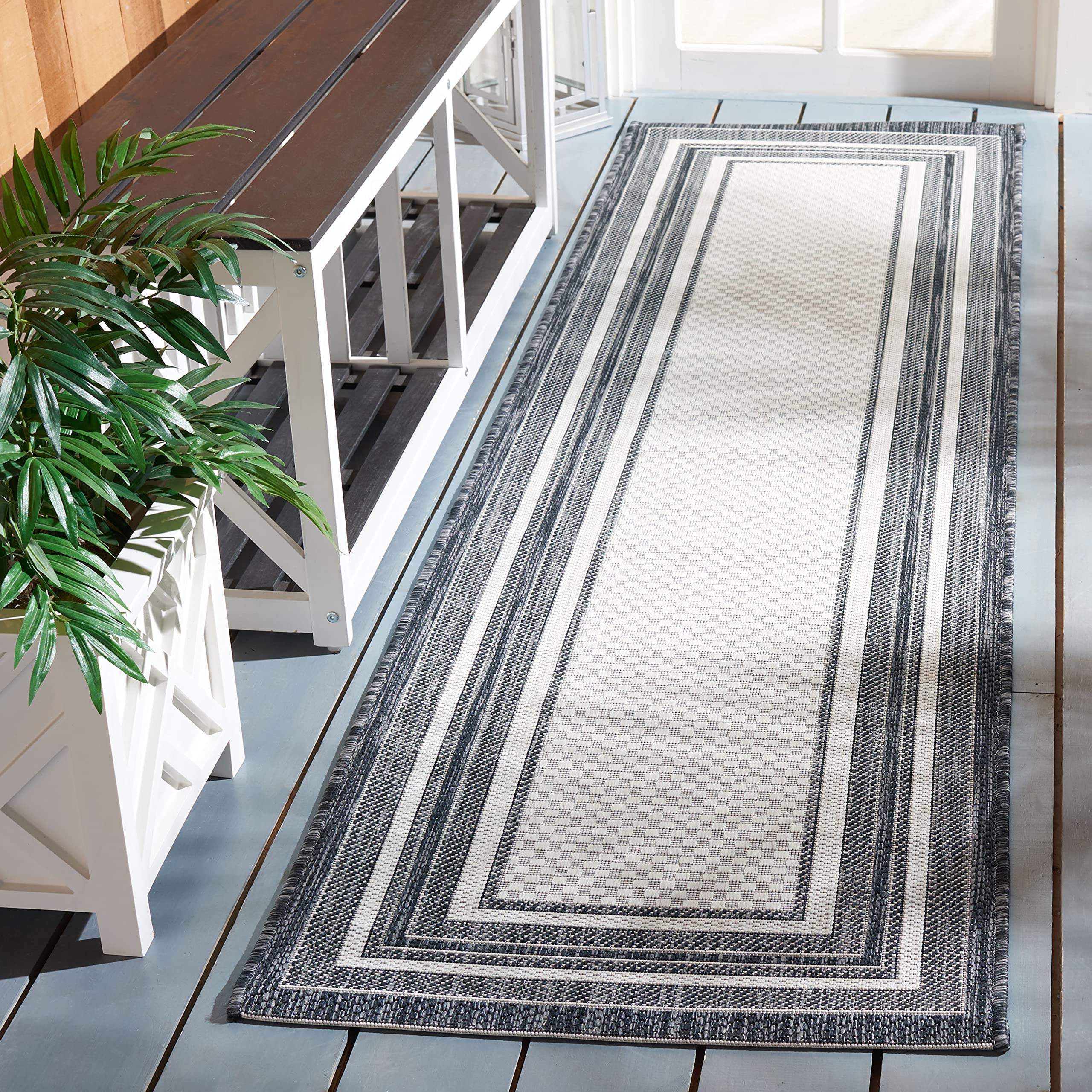 Safavieh Courtyard Collection 2'3' X 8' Ivory / Black Cy8475 Indoor/ Outdoor Waterproof Easy Cleaning Patio Backyard Mudroom Ru