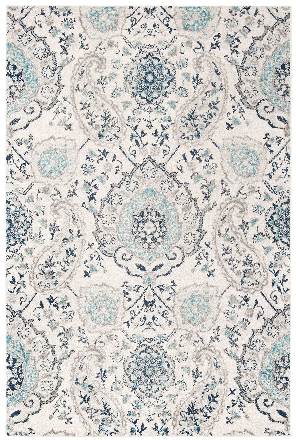 Safavieh Madison Collection Area Rug - 6'7'' X 9'2'', Cream & Light Grey, Boho Chic Glam Paisley Design, Non-Shedding & Easy Car