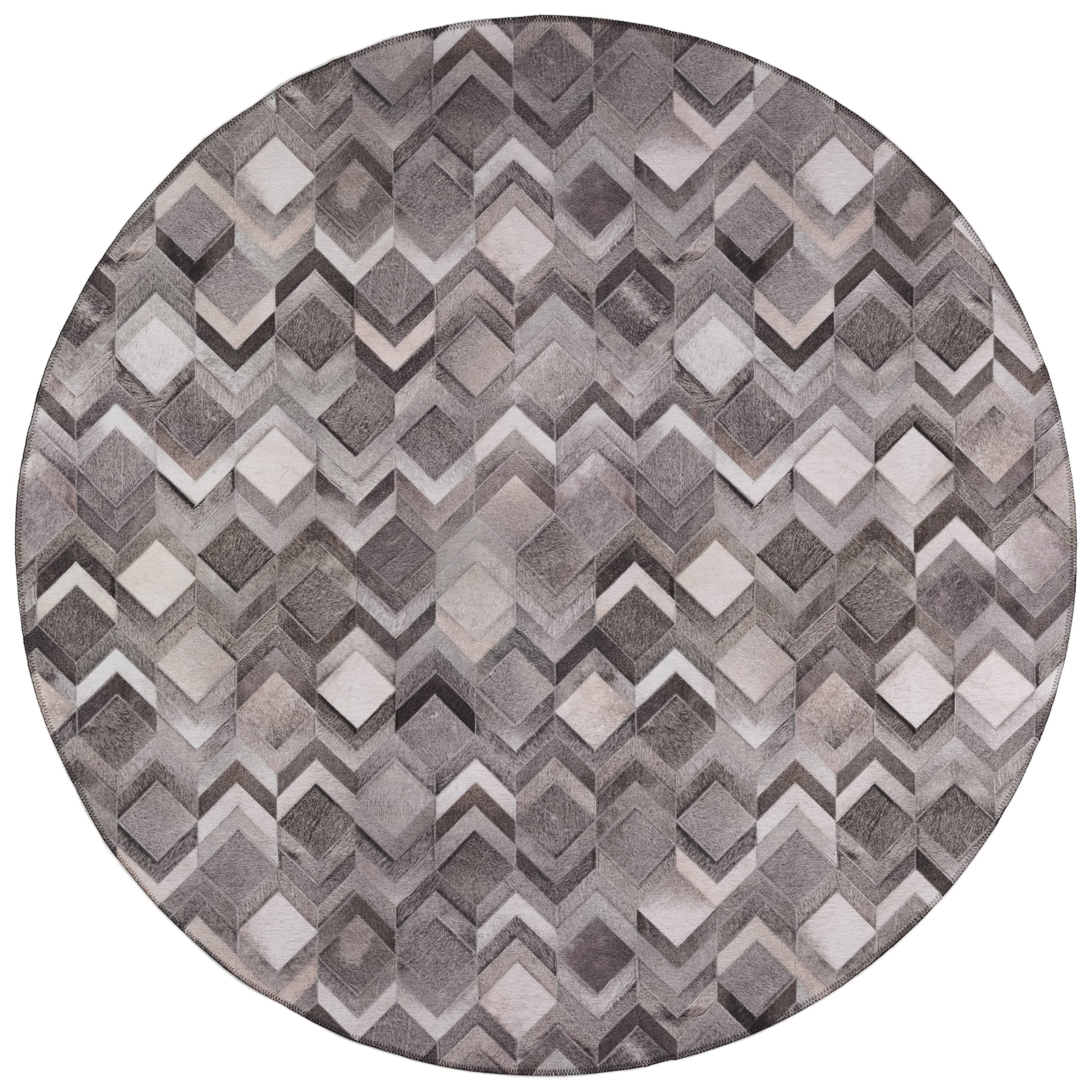 Addison Rugs Laredo Alr35 Gray Washable 8' X 8' Indoor Outdoor Round Rug, Easy Clean, Machine Washable, Non Shedding, Bedroom, Entry, Living Room, Dining Room, Kitchen, Patio Rug