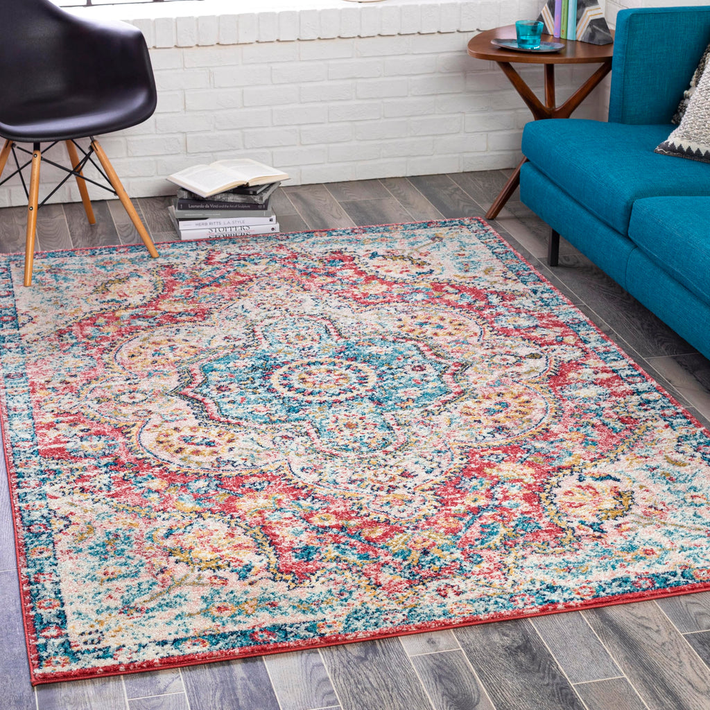 Livabliss Romaine Vintage Medallion Area Rug,2' x 3', Rose/Navy