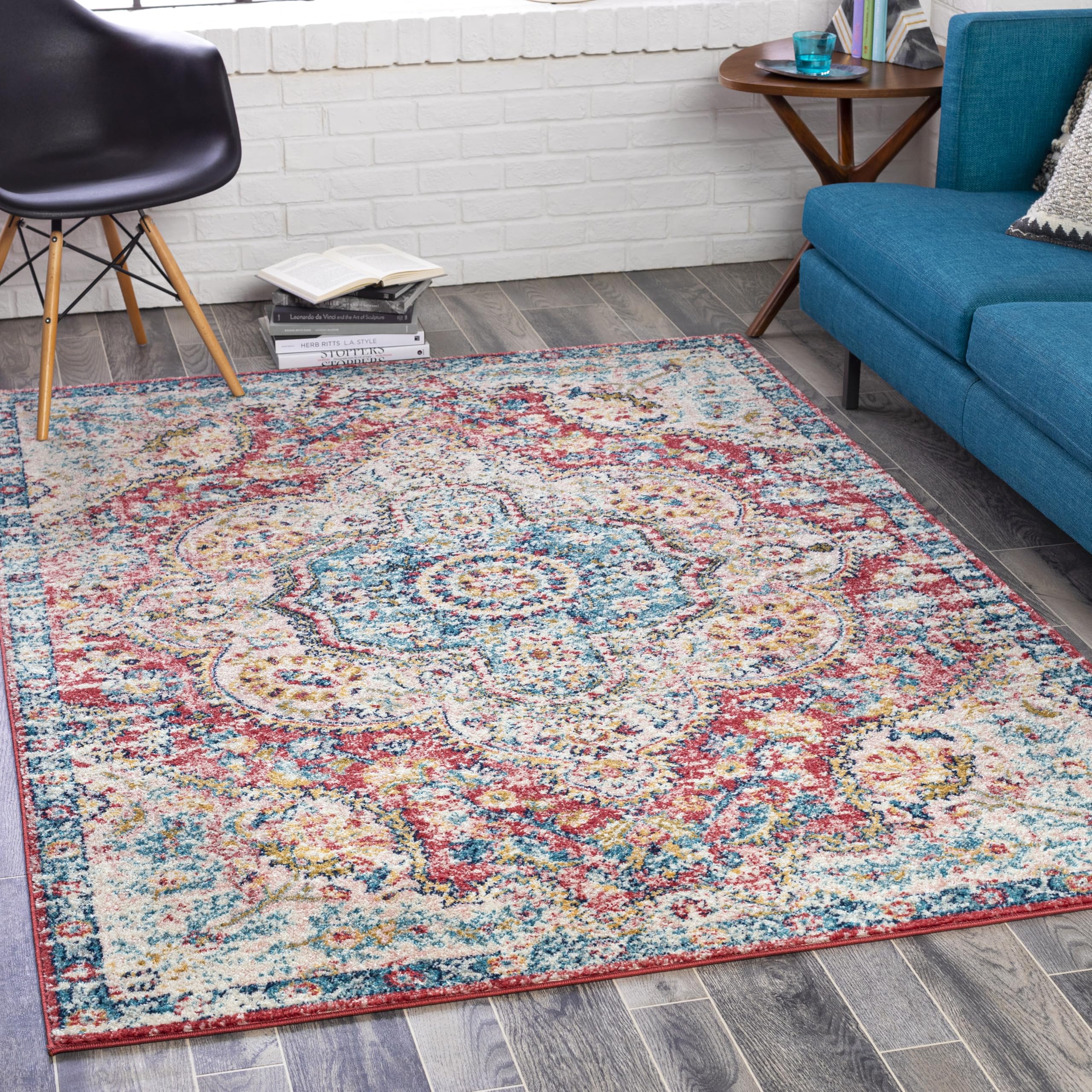 Livabliss Romaine Vintage Medallion Area Rug,2' x 3', Rose/Navy