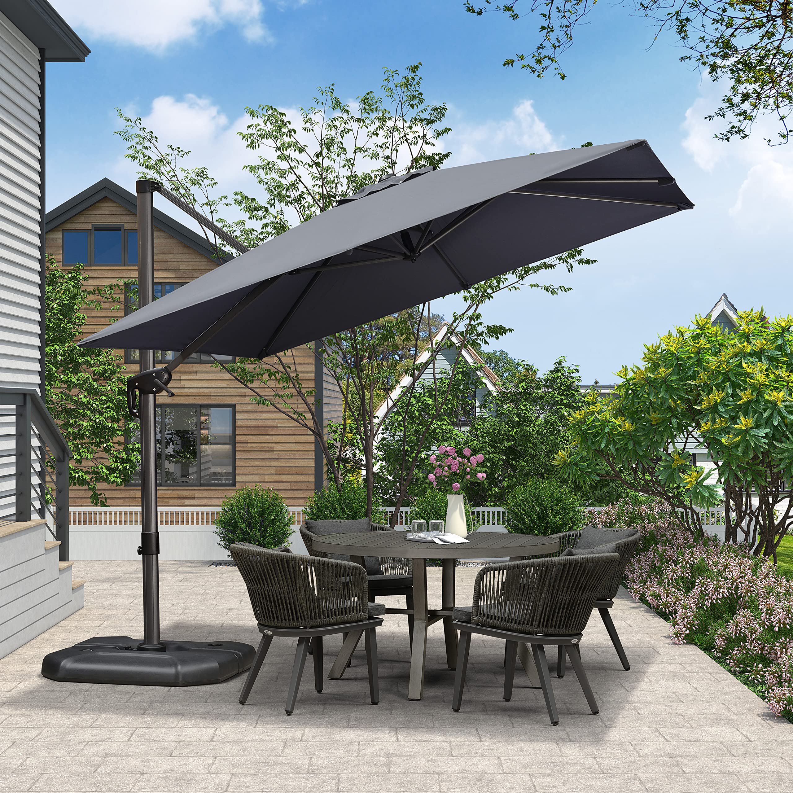 Purple Leaf 9 Feet Patio Umbrella Outdoor Cantilever Square Umbrella Aluminum Offset Umbrella With 360-Degree Rotation For Garde