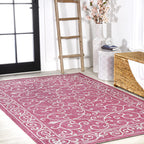 Jonathan Y Smb106J-9 Charleston Vintage Filigree Textured Weave Indoor Outdoor Area-Rug, Classic Traditional Easy-Cleaning,Bedroom,Kitchen,Backyard,Patio,Non Shedding, 9 X 12, Fuchsia/Light Gray