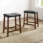 Crosley Furniture Upholstered Saddle Seat 24 Inch Barstool In Vintage Mahogany (Set Of 2)