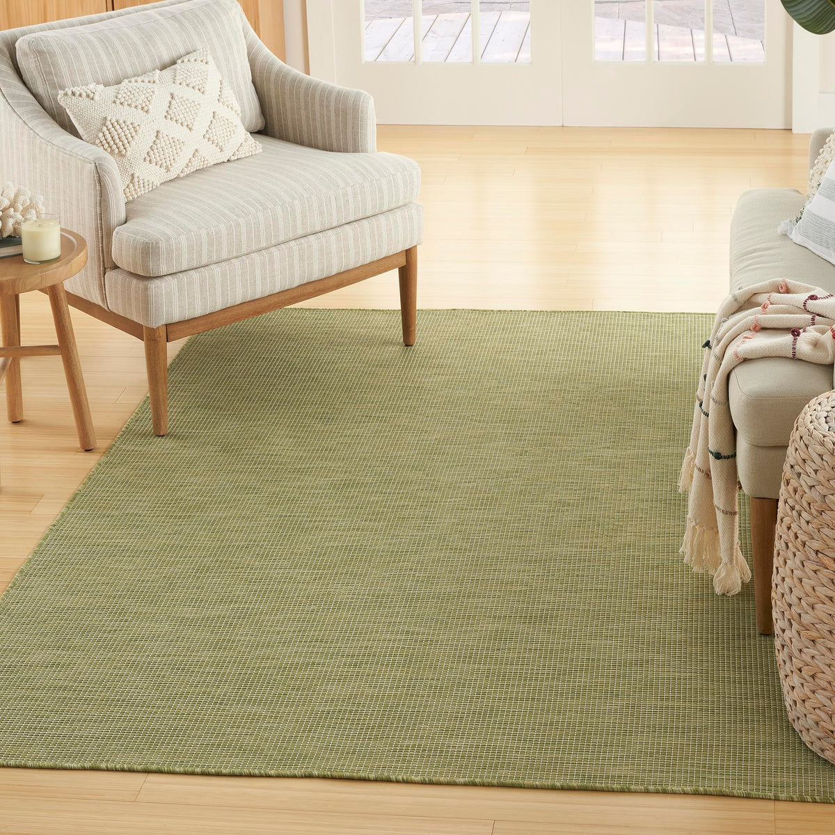 Nourison Positano Indoor/Outdoor Green 6' X 9' Area Rug, Easy Cleaning, Non Shedding, Bed Room, Living Room, Dining Room, Backya