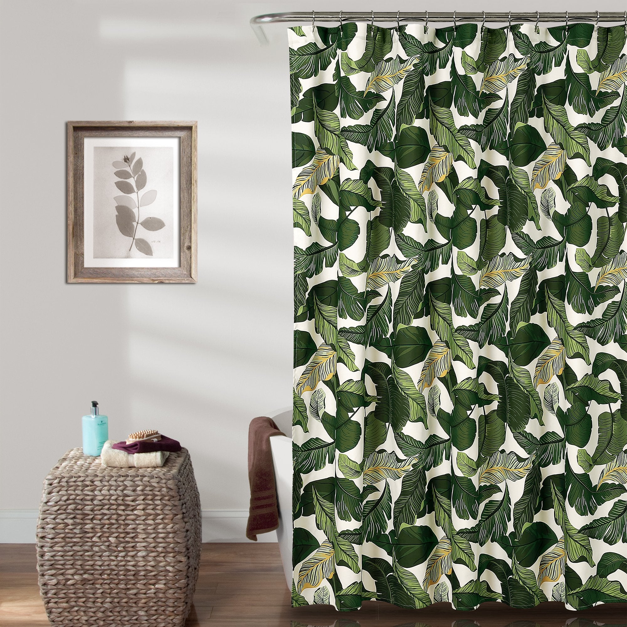 Lush Decor, 72' X 72', Green Tropical Paradise Shower Curtain-Fabric Leaf Rainforest Island Print Design