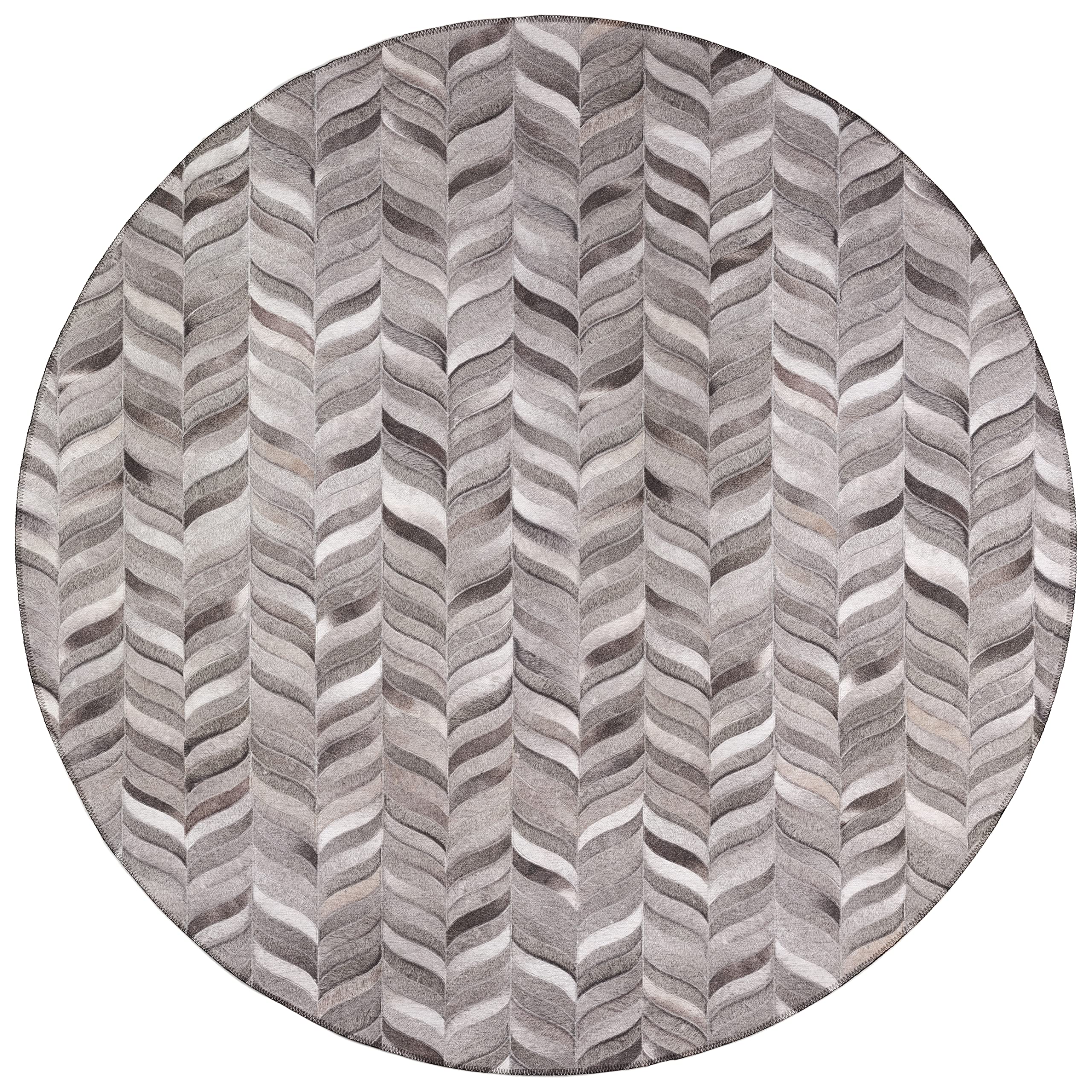 Addison Rugs Laredo Alr41 Gray Washable 8' X 8' Indoor Outdoor Round Rug, Easy Clean, Machine Washable, Non Shedding, Bedroom, Entry, Living Room, Dining Room, Kitchen, Patio Rug