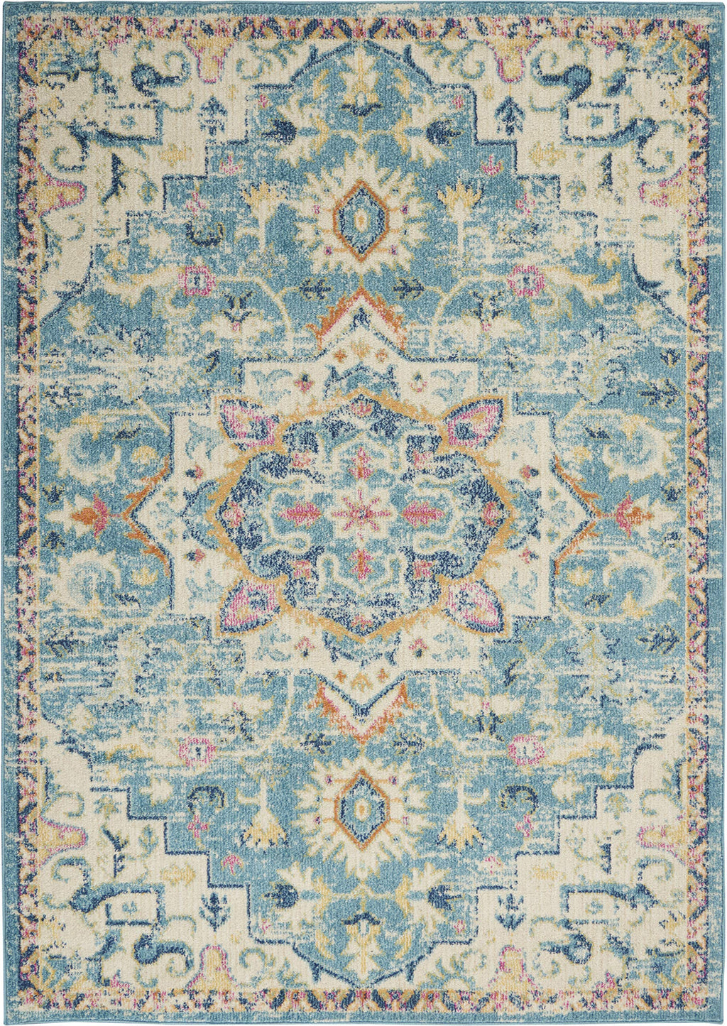 Nourison Passion Ivory/Light Blue 3'9' X 5'9' Area Rug, Boho, Moroccan, Bed Room, Living Room, Dining Room, Kitchen, Easy Clea