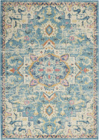 Nourison Passion Ivory/Light Blue 3'9' X 5'9' Area Rug, Boho, Moroccan, Bed Room, Living Room, Dining Room, Kitchen, Easy Clea