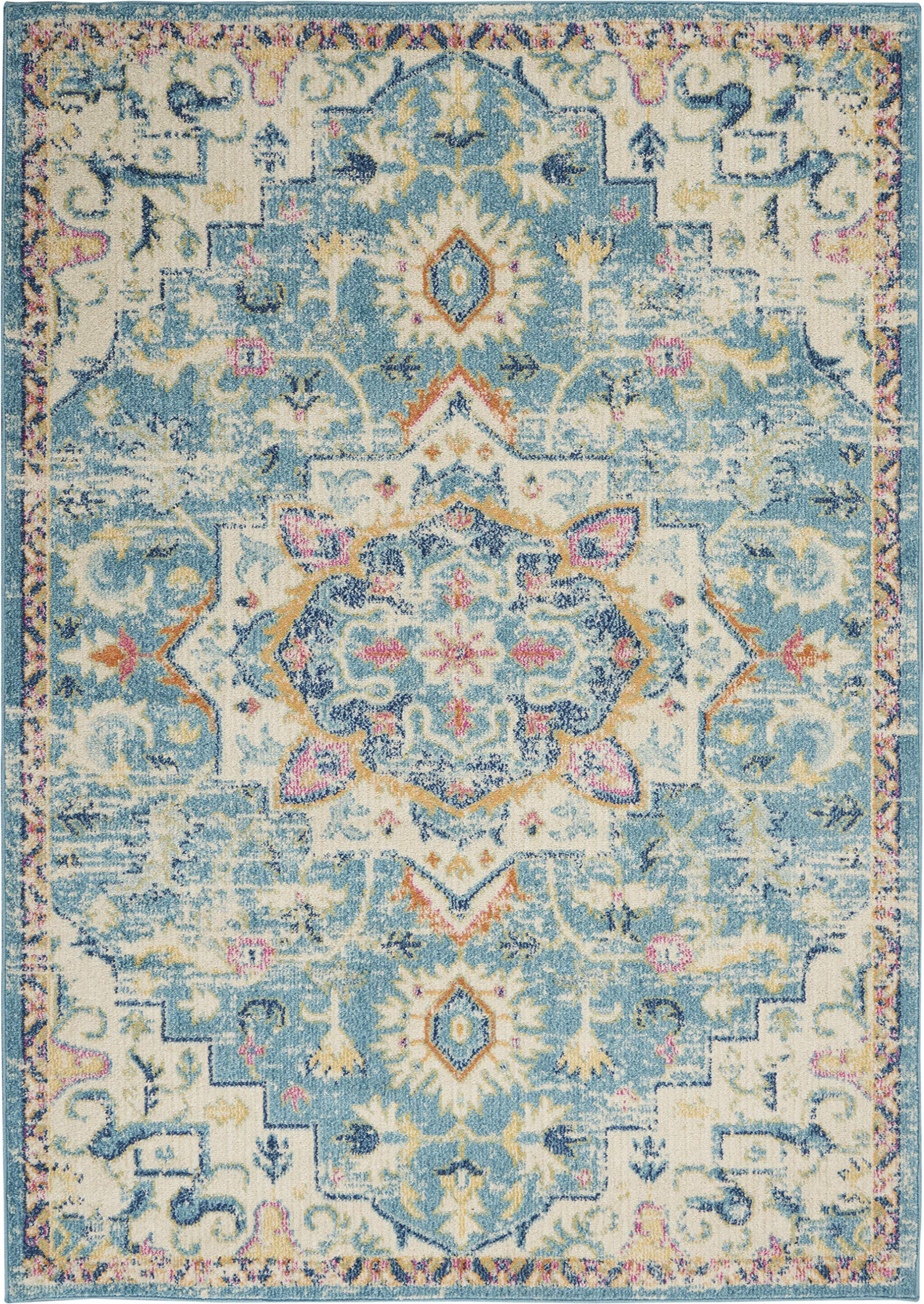 Nourison Passion Ivory/Light Blue 3'9' X 5'9' Area Rug, Boho, Moroccan, Bed Room, Living Room, Dining Room, Kitchen, Easy Clea