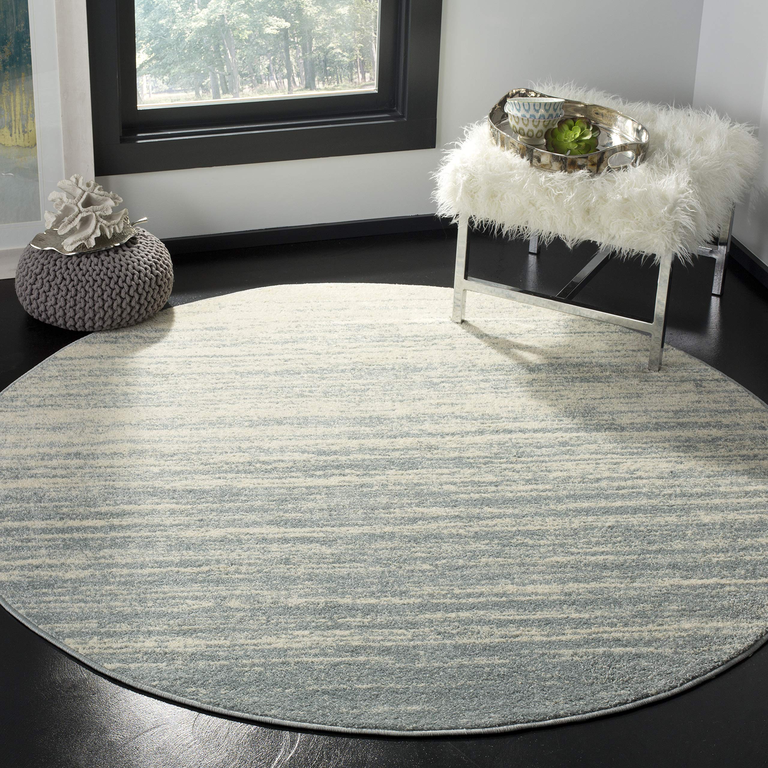 SAFAVIEH Adirondack Collection 5 Round Slate / Cream ADR113T Modern Ombre Non-Shedding Dining Room Entryway Foyer Living Room B