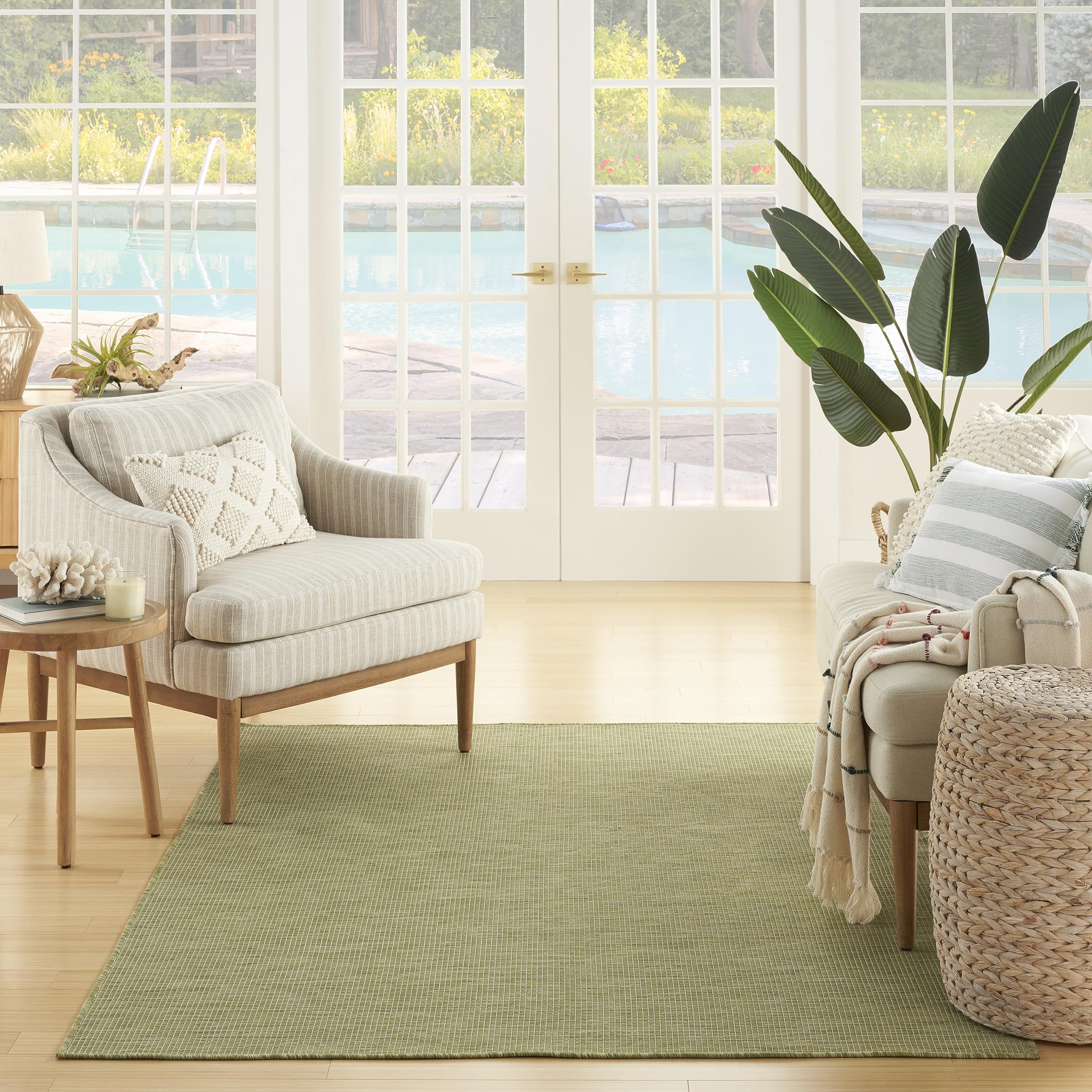 Nourison Positano Indoor/Outdoor Green 7' X 10' Area Rug, Easy Cleaning, Non Shedding, Bed Room, Living Room, Dining Room, Backyard, Deck, Patio (7X10)