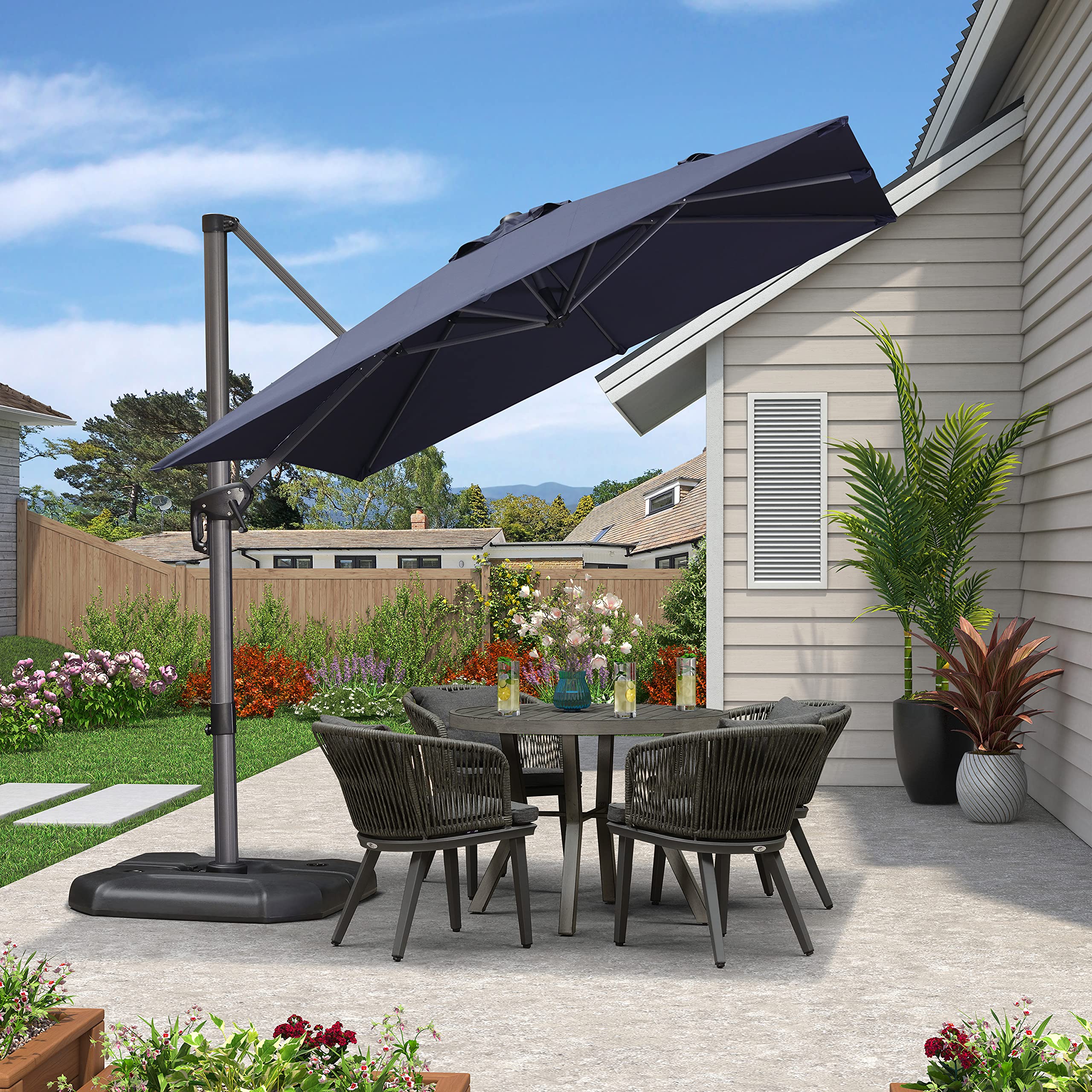 Purple Leaf 8 Feet Patio Umbrella Outdoor Cantilever Square Umbrella Aluminum Offset Umbrella With 360-Degree Rotation For Garden Deck Pool Patio, Navy Blue