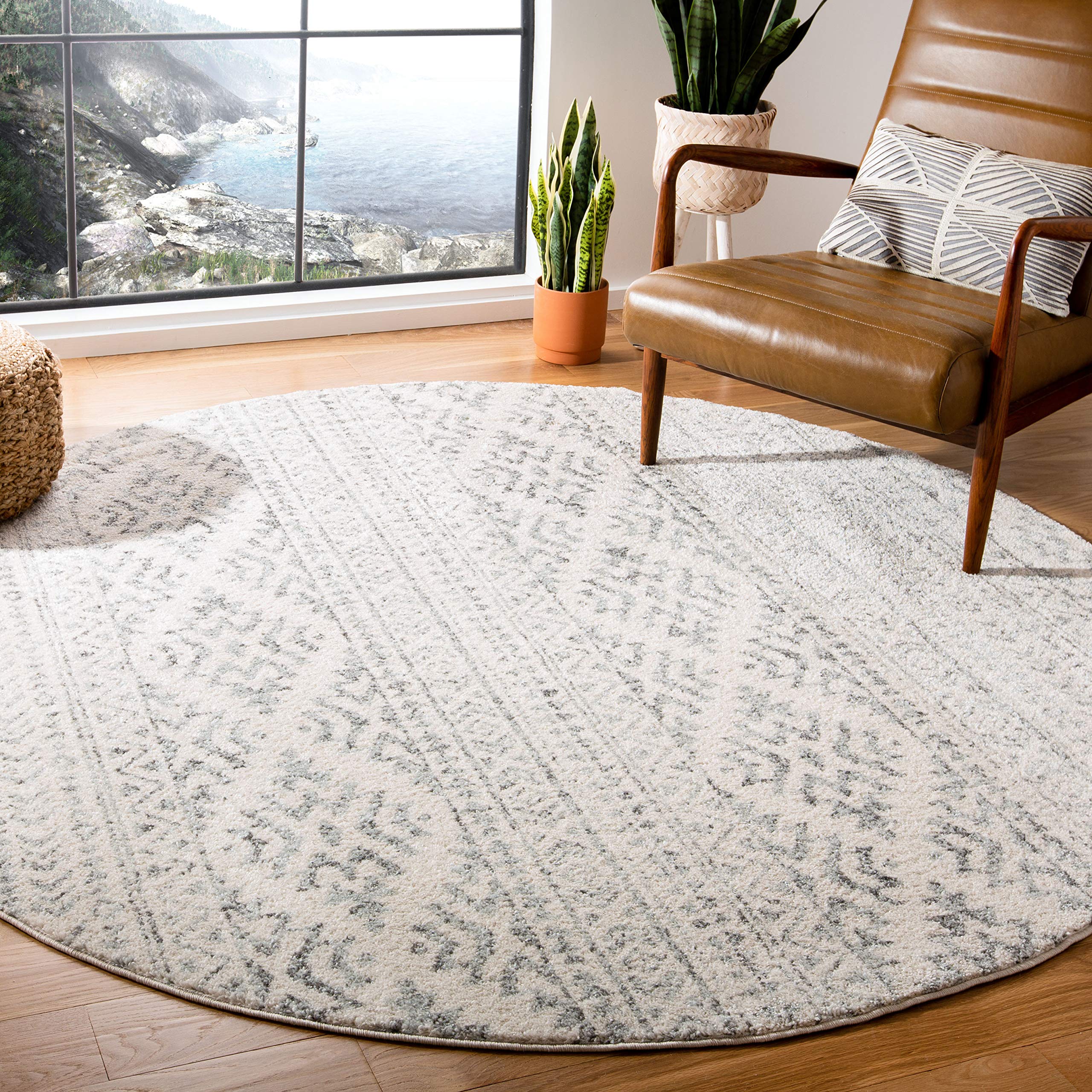 SAFAVIEH Tulum Collection 4 Round Ivory/Grey TUL272A Moroccan Boho Tribal Non-Shedding Area Rug