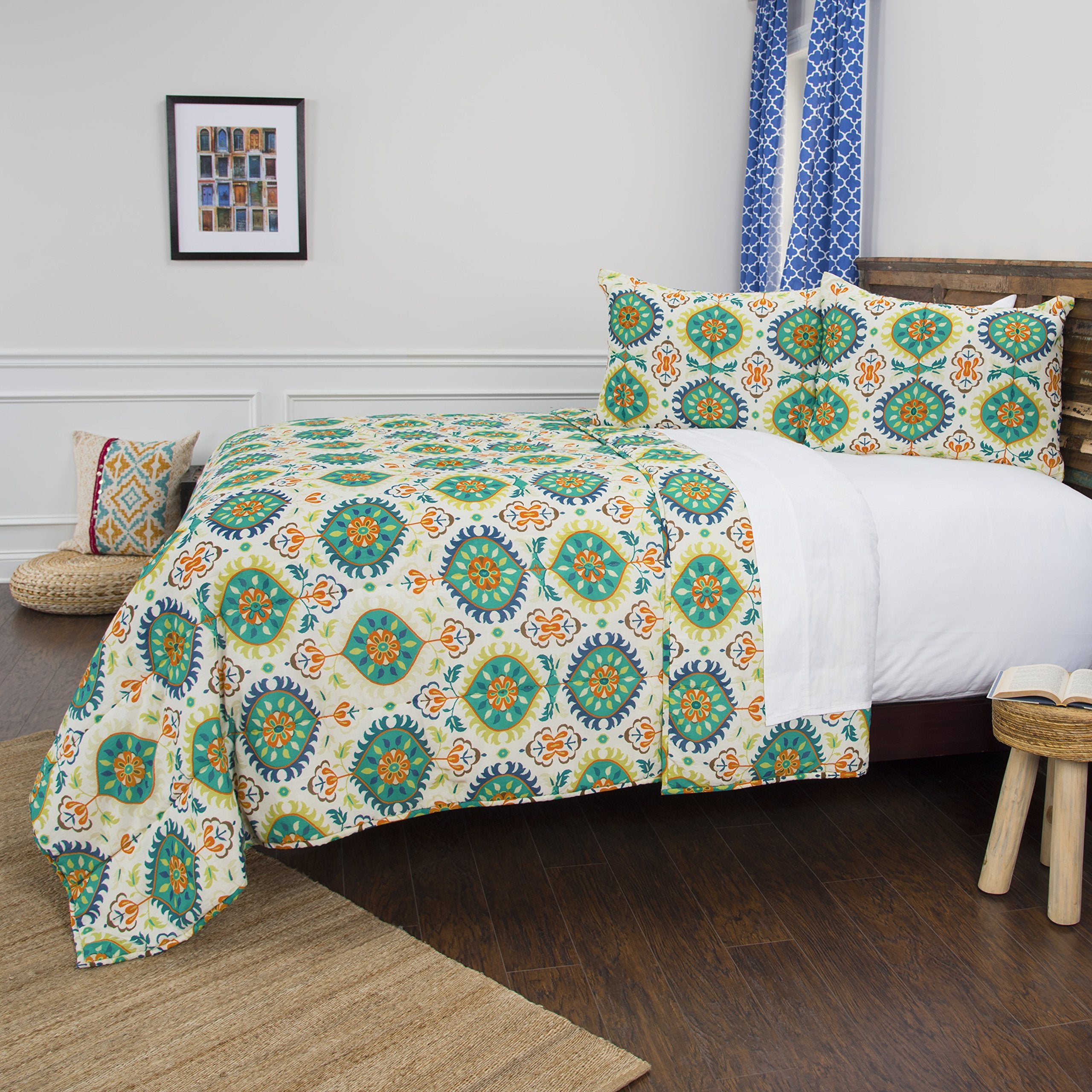 Rizzy Home | BQ4619 | Polyester Quilt | 90&quot;x92&quot; Yellow/Green/Orange Geometric